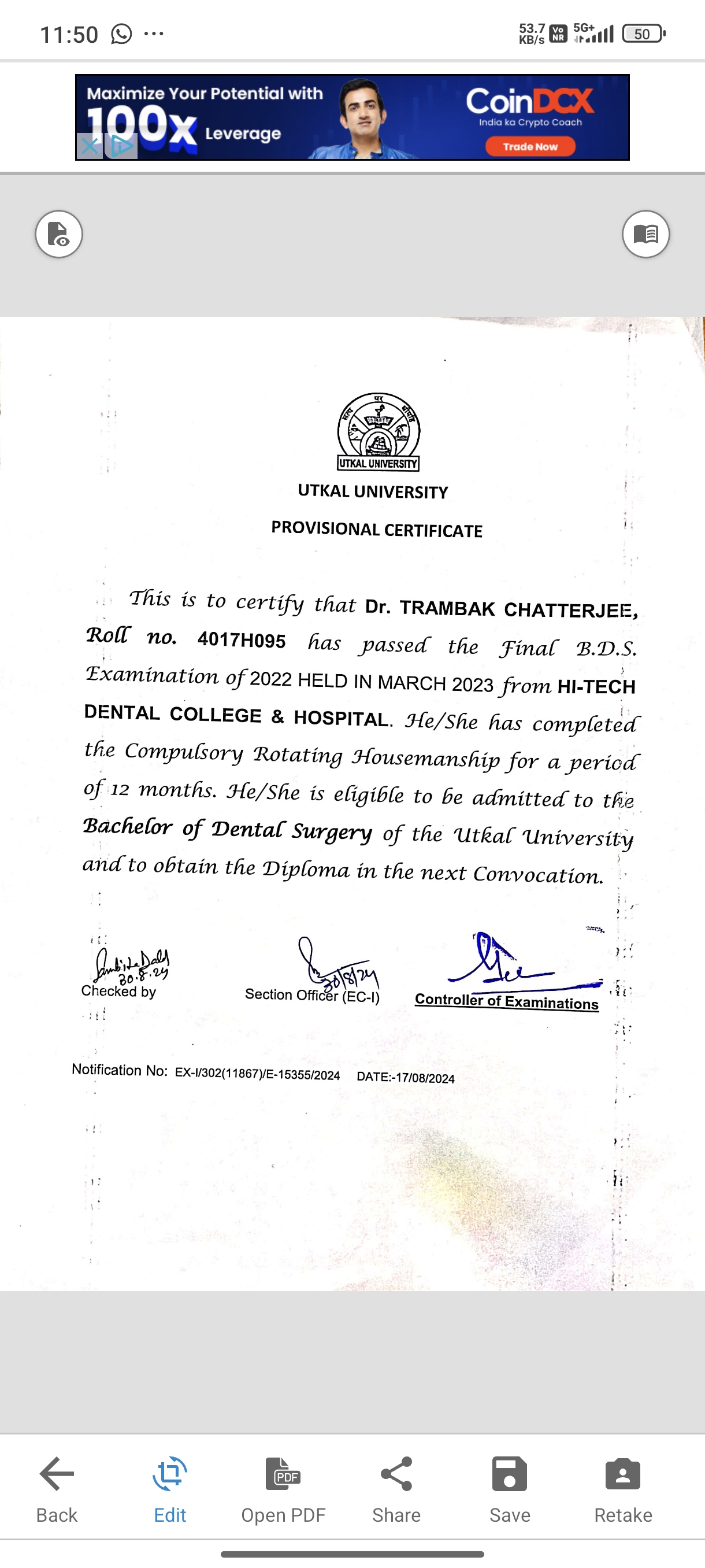 Doctor's certificate