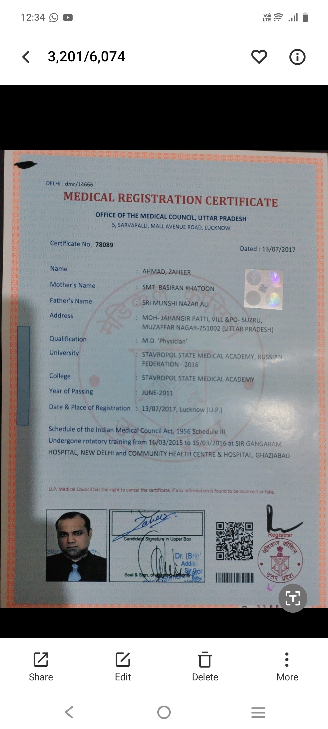 Doctor's certificate