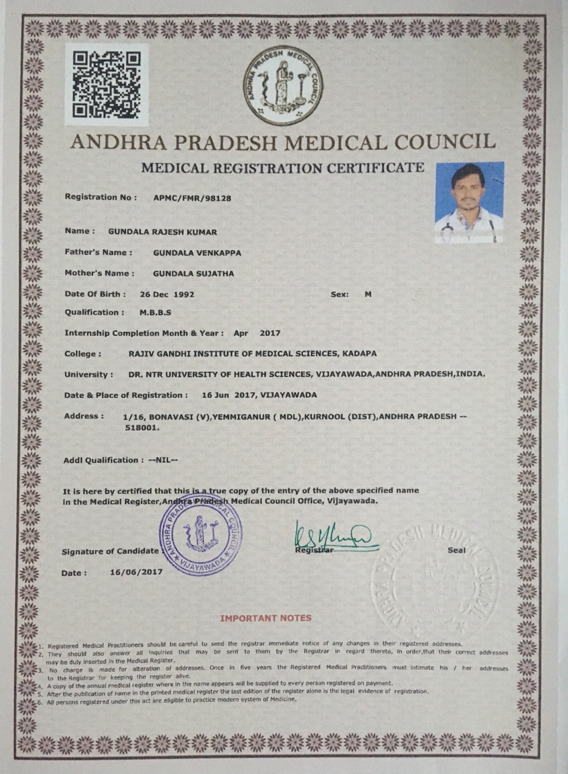Doctor's certificate