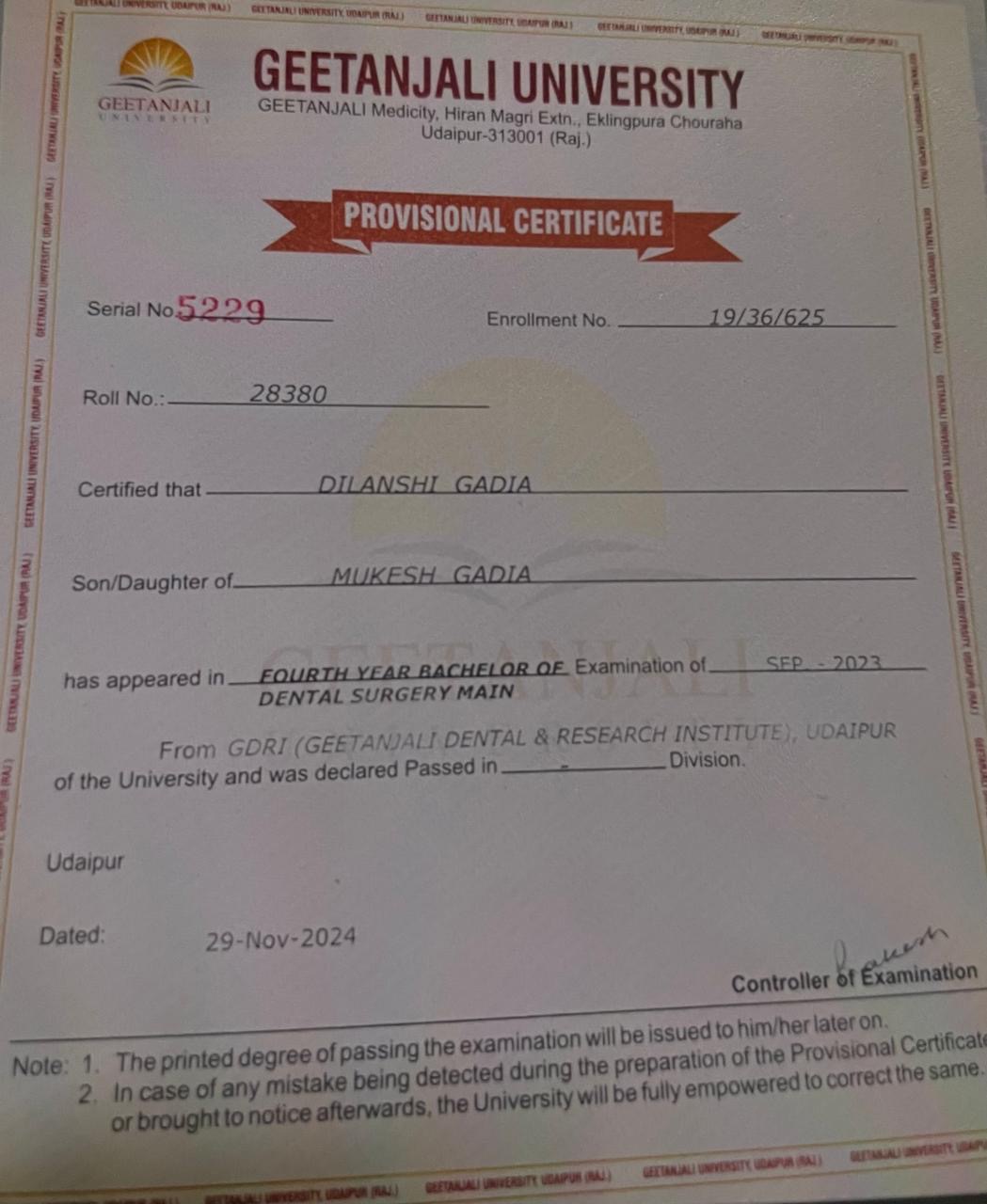 Doctor's certificate