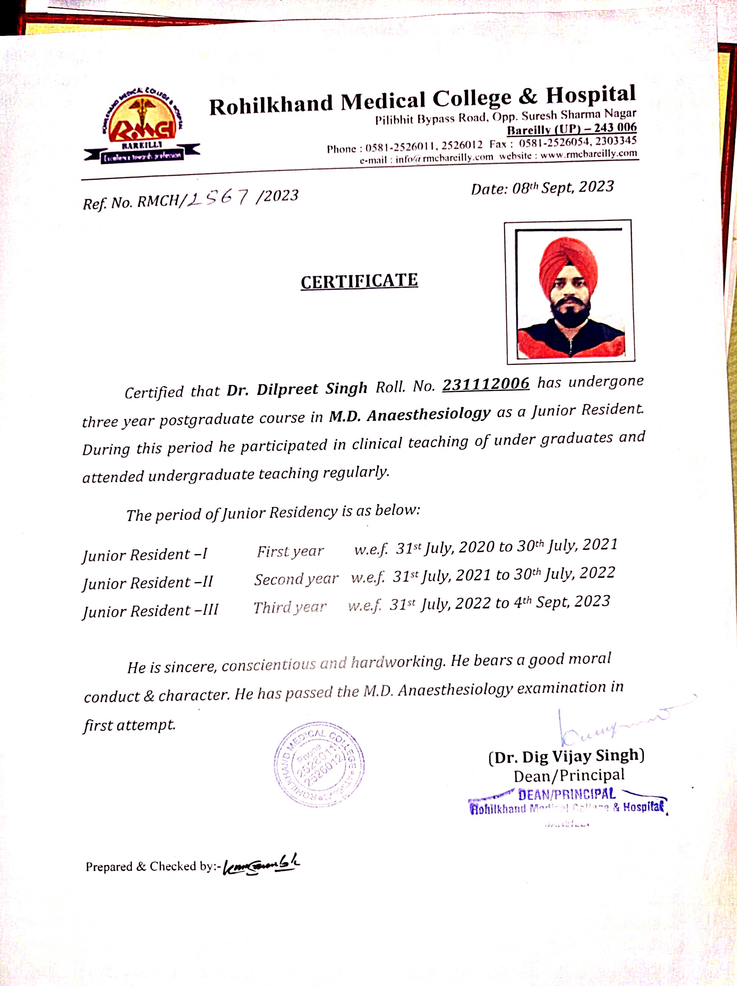Doctor's certificate