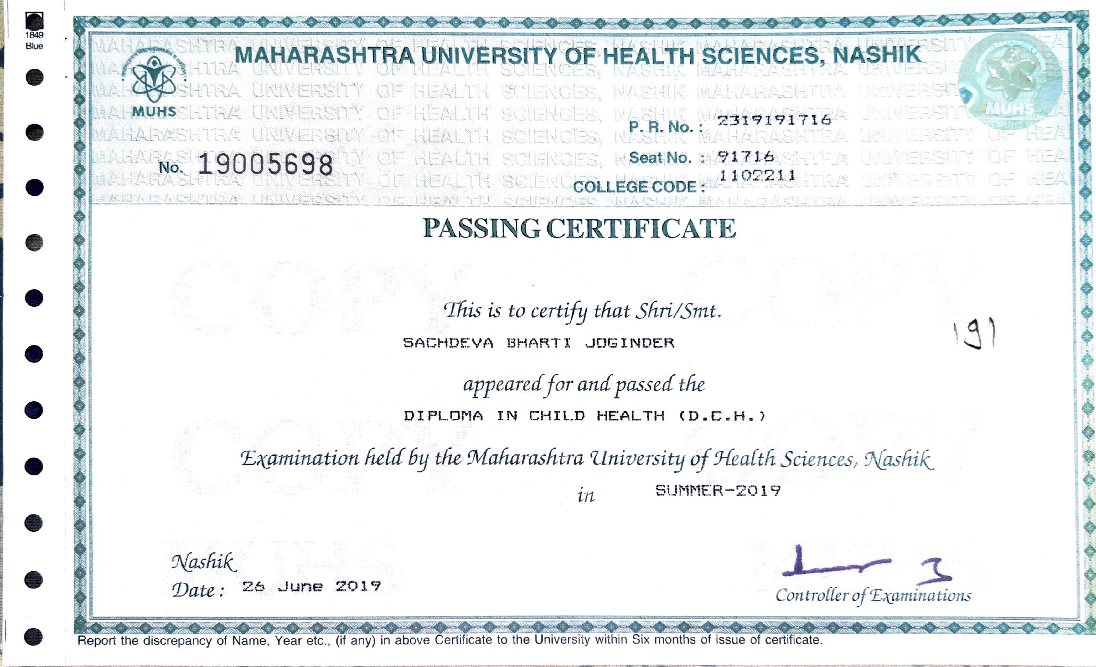 Doctor's certificate