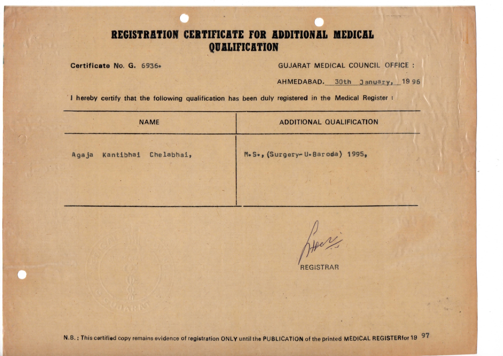 Doctor's certificate