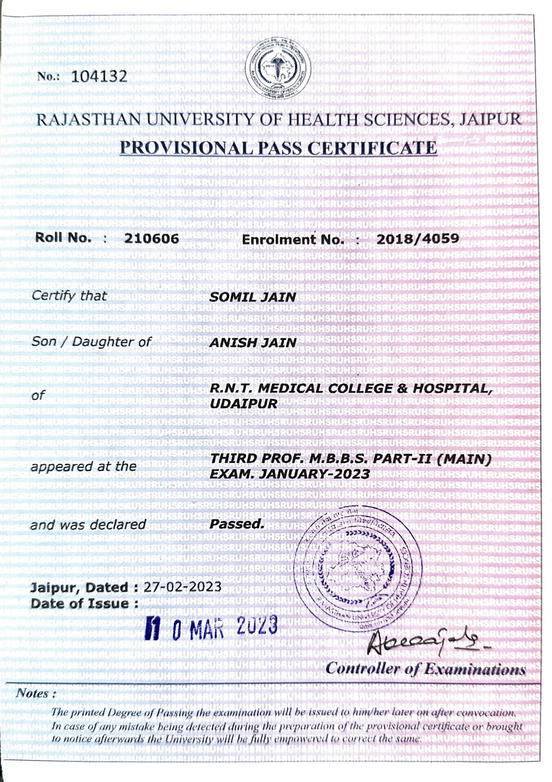 Doctor's certificate