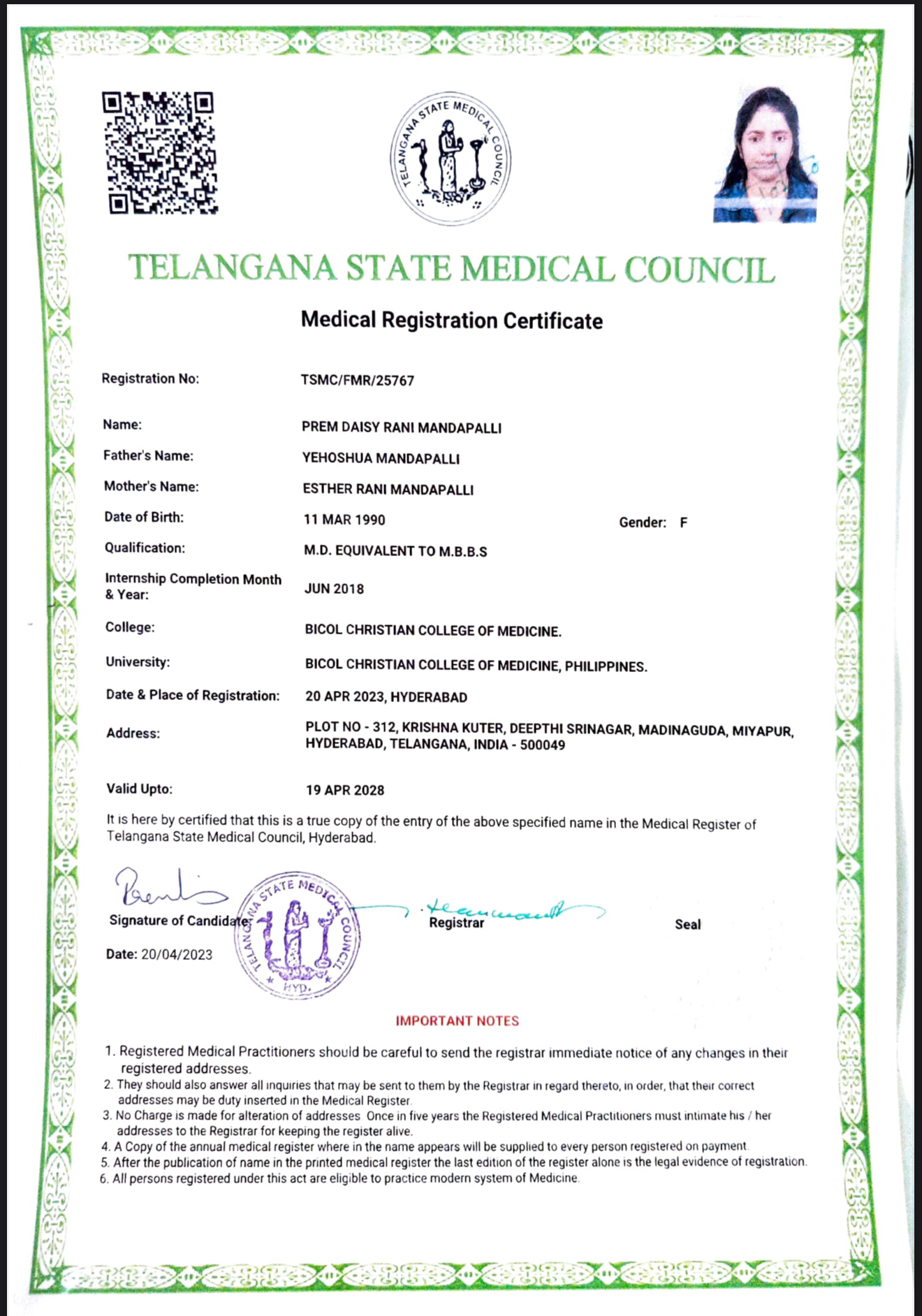 Doctor's certificate