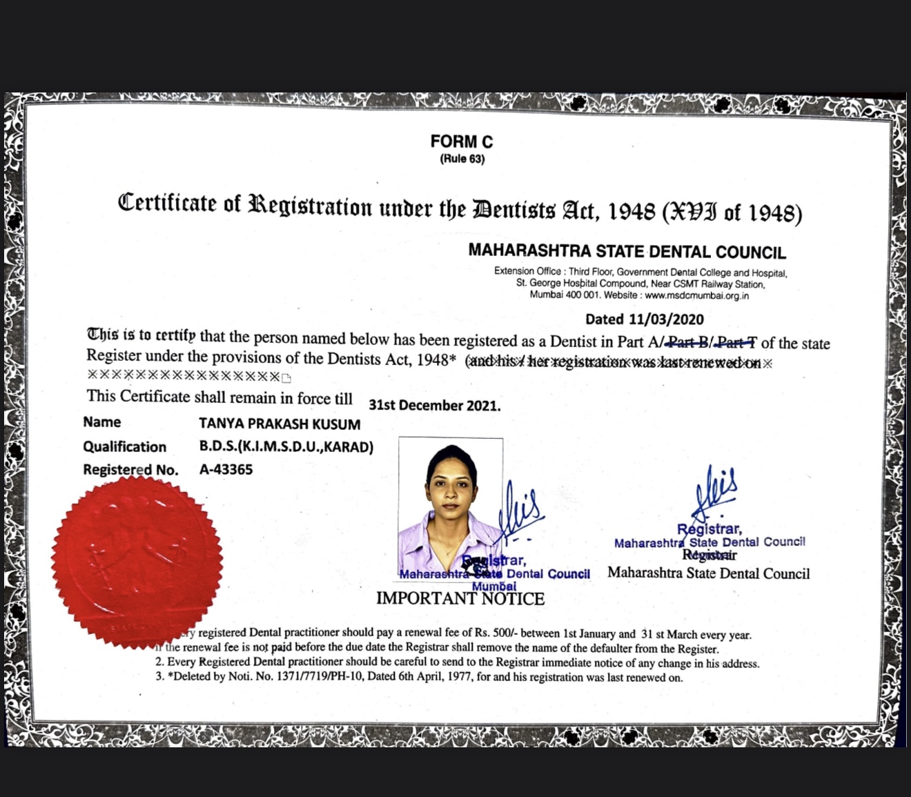 Doctor's certificate