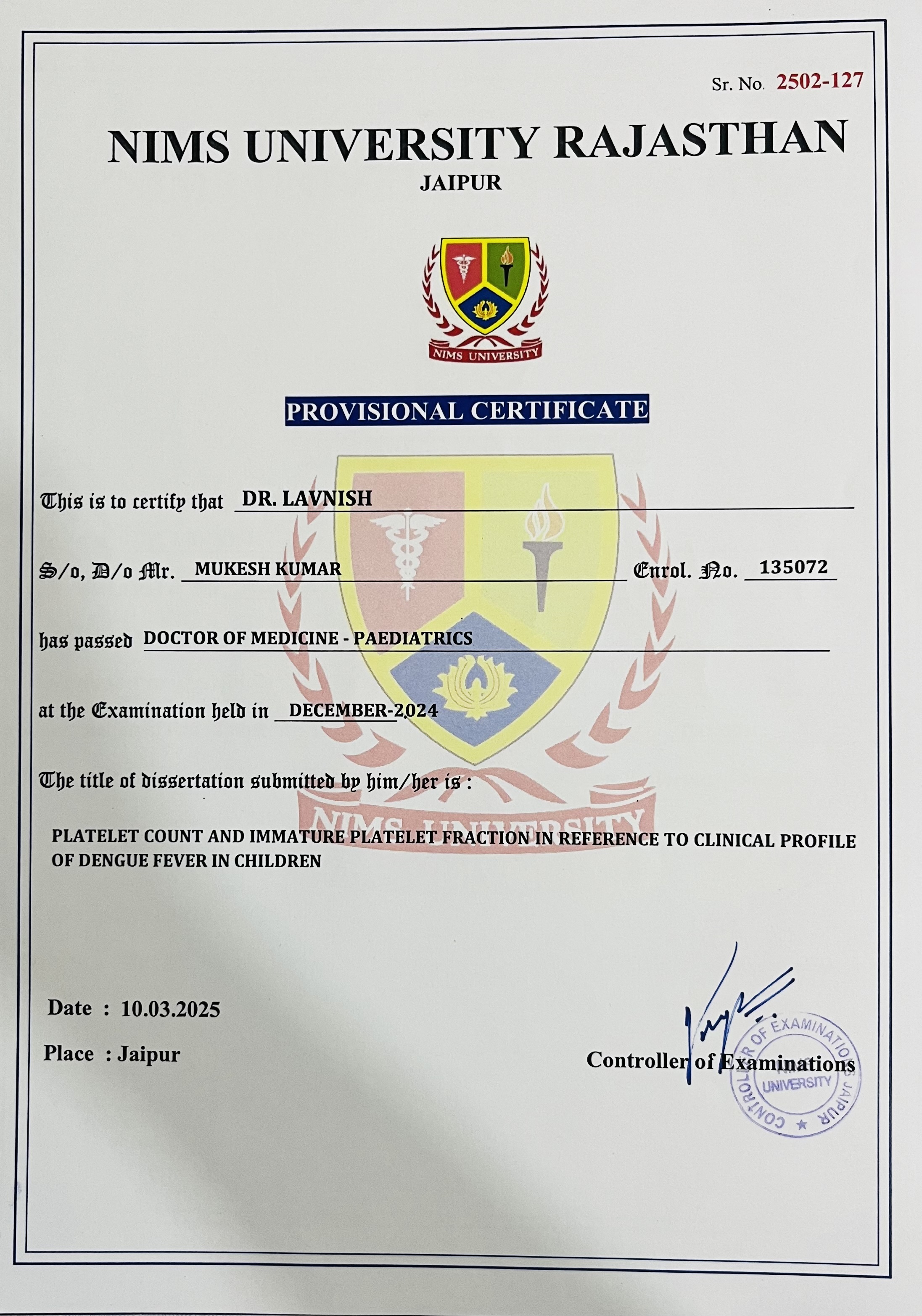 Doctor's certificate