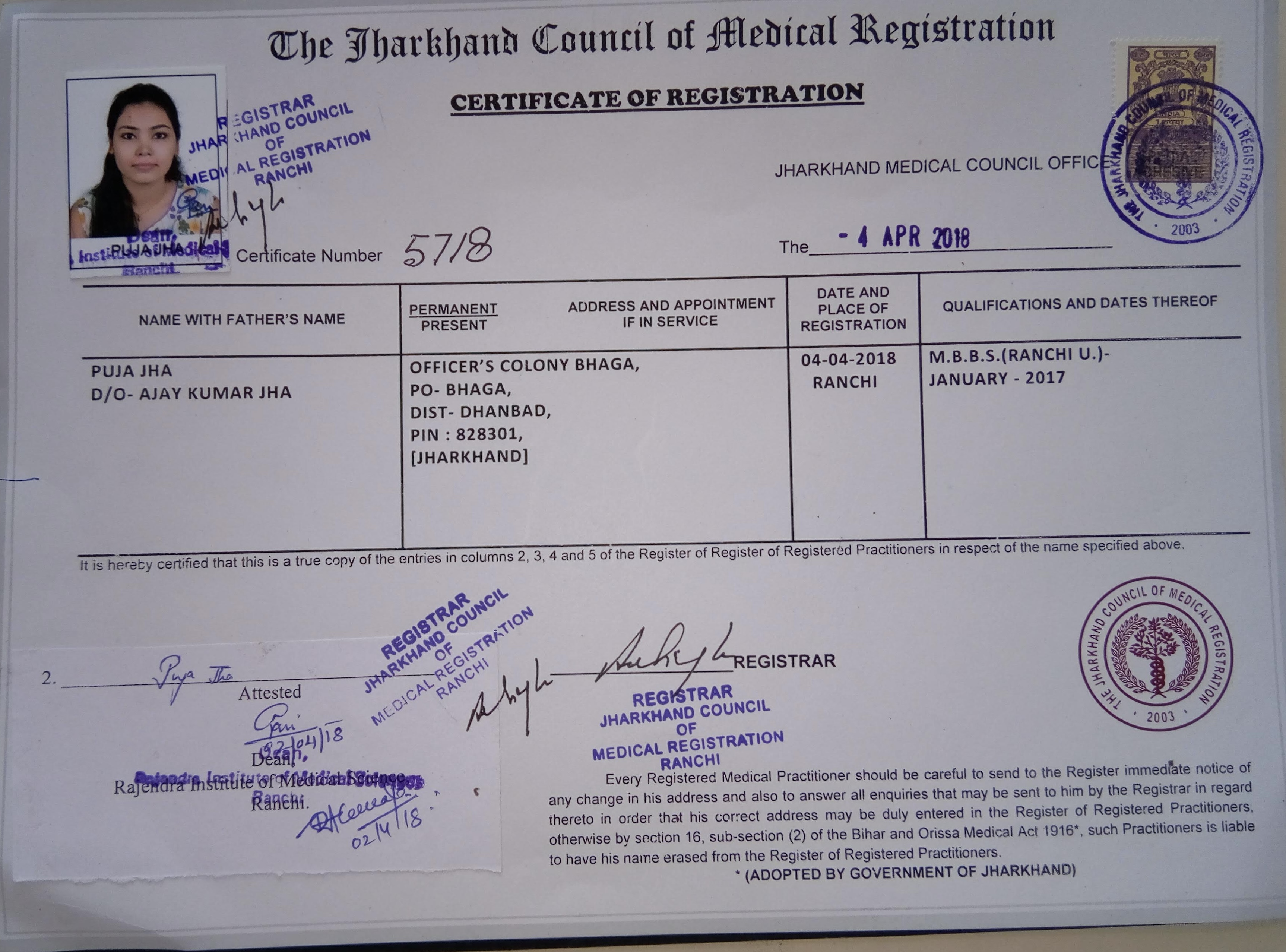 Doctor's certificate