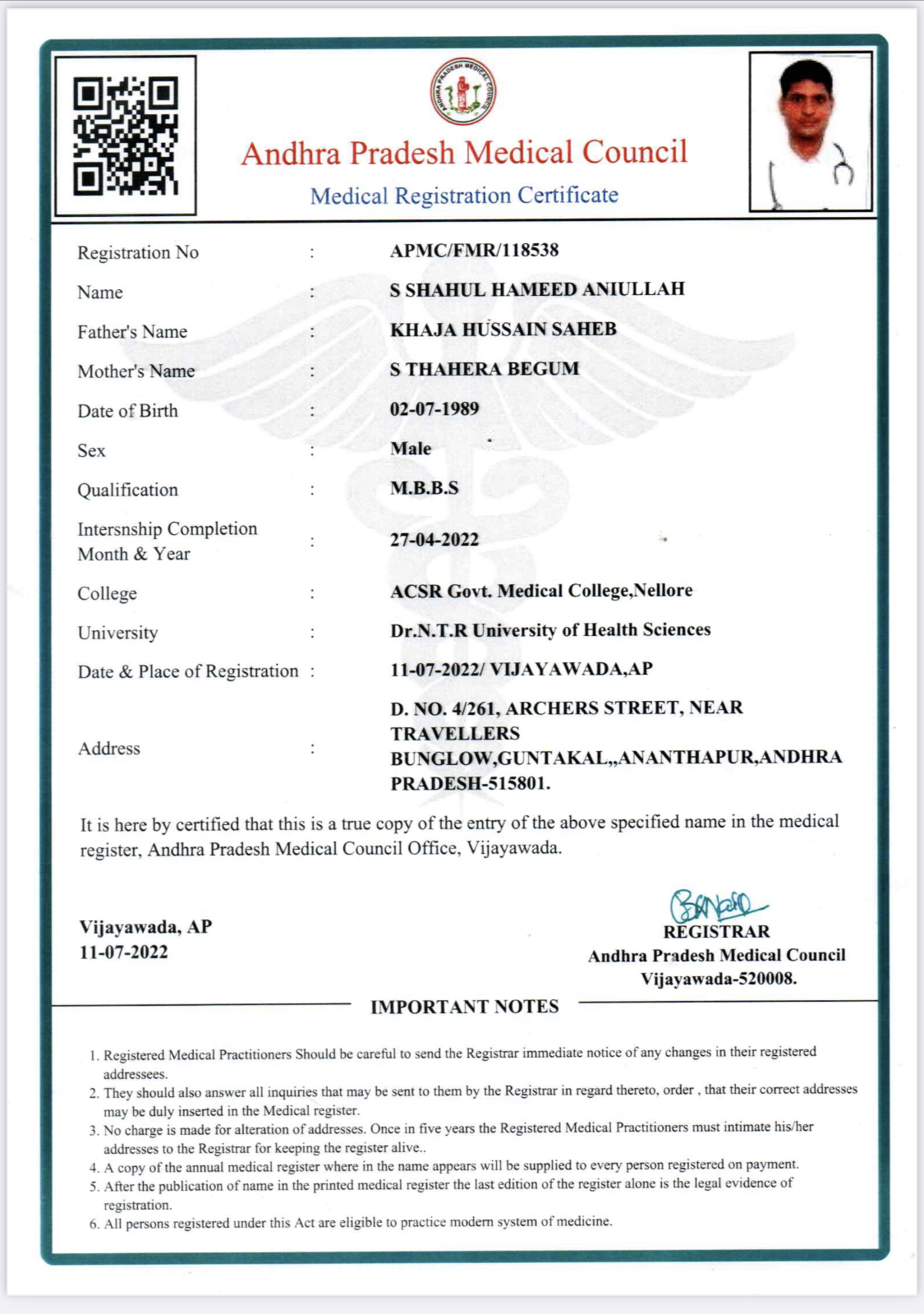 Doctor's certificate