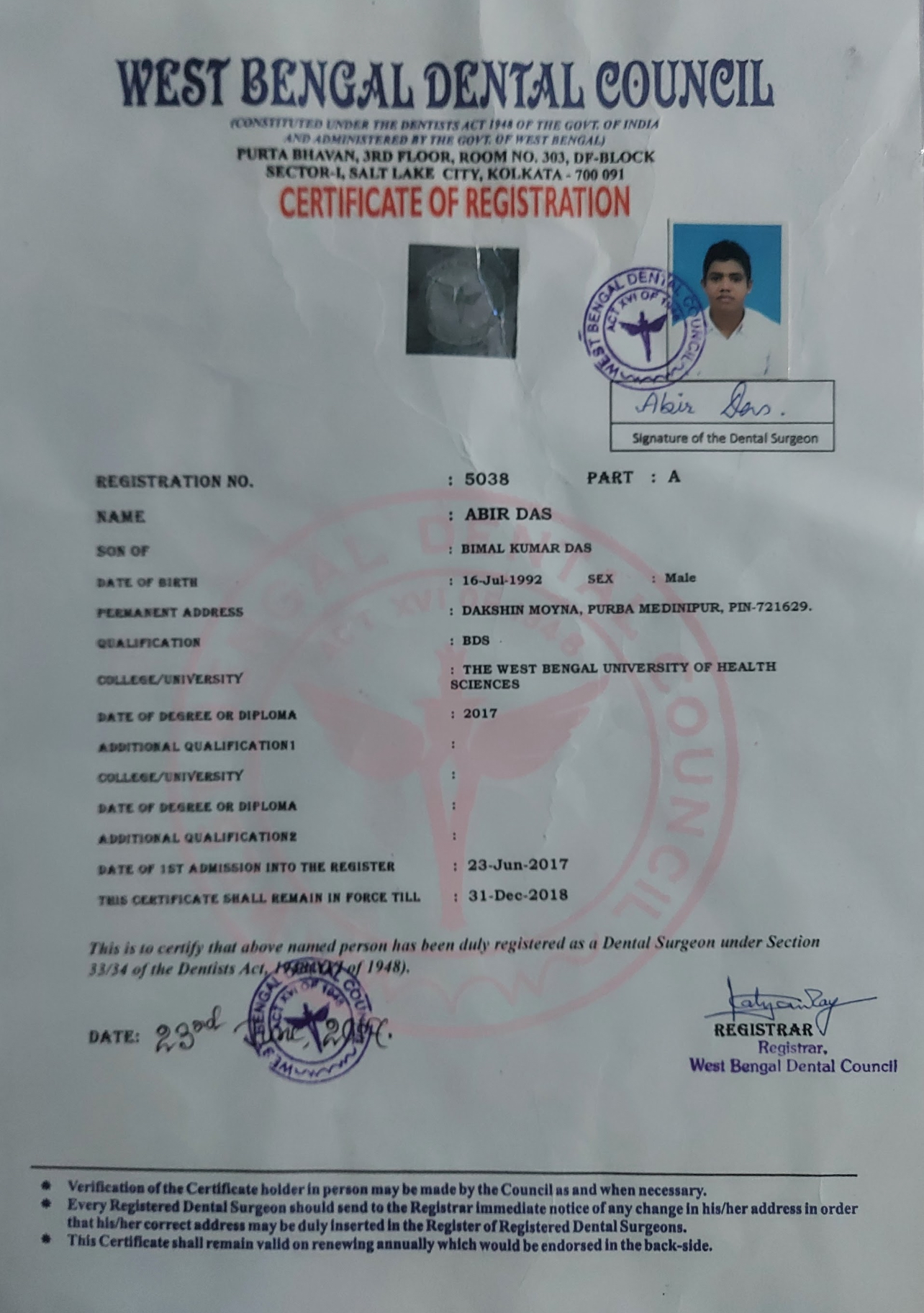 Doctor's certificate