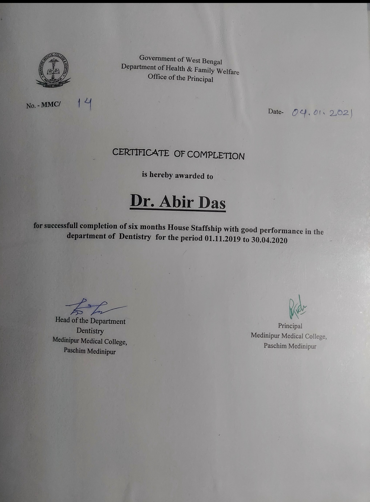 Doctor's certificate
