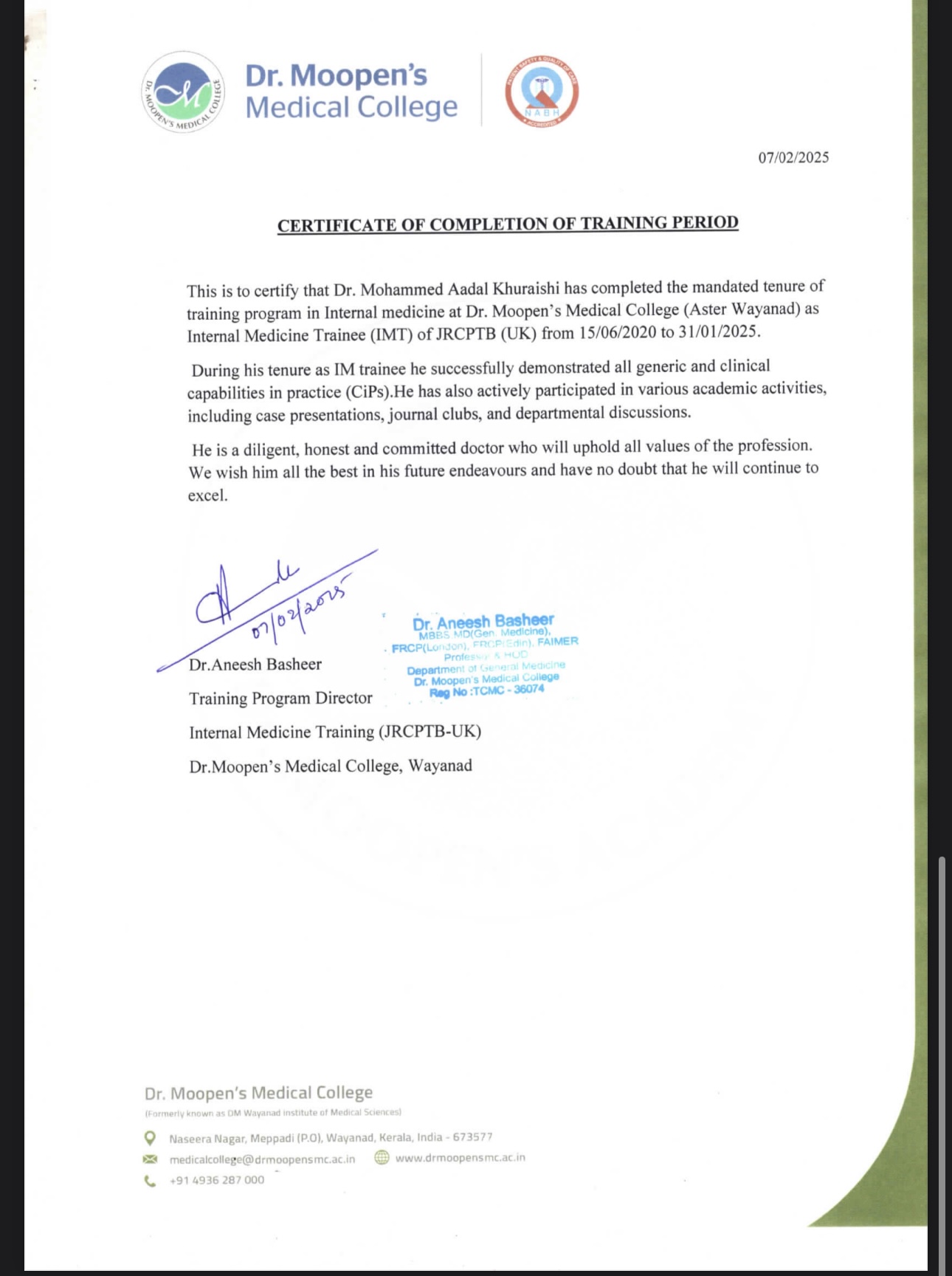 Doctor's certificate