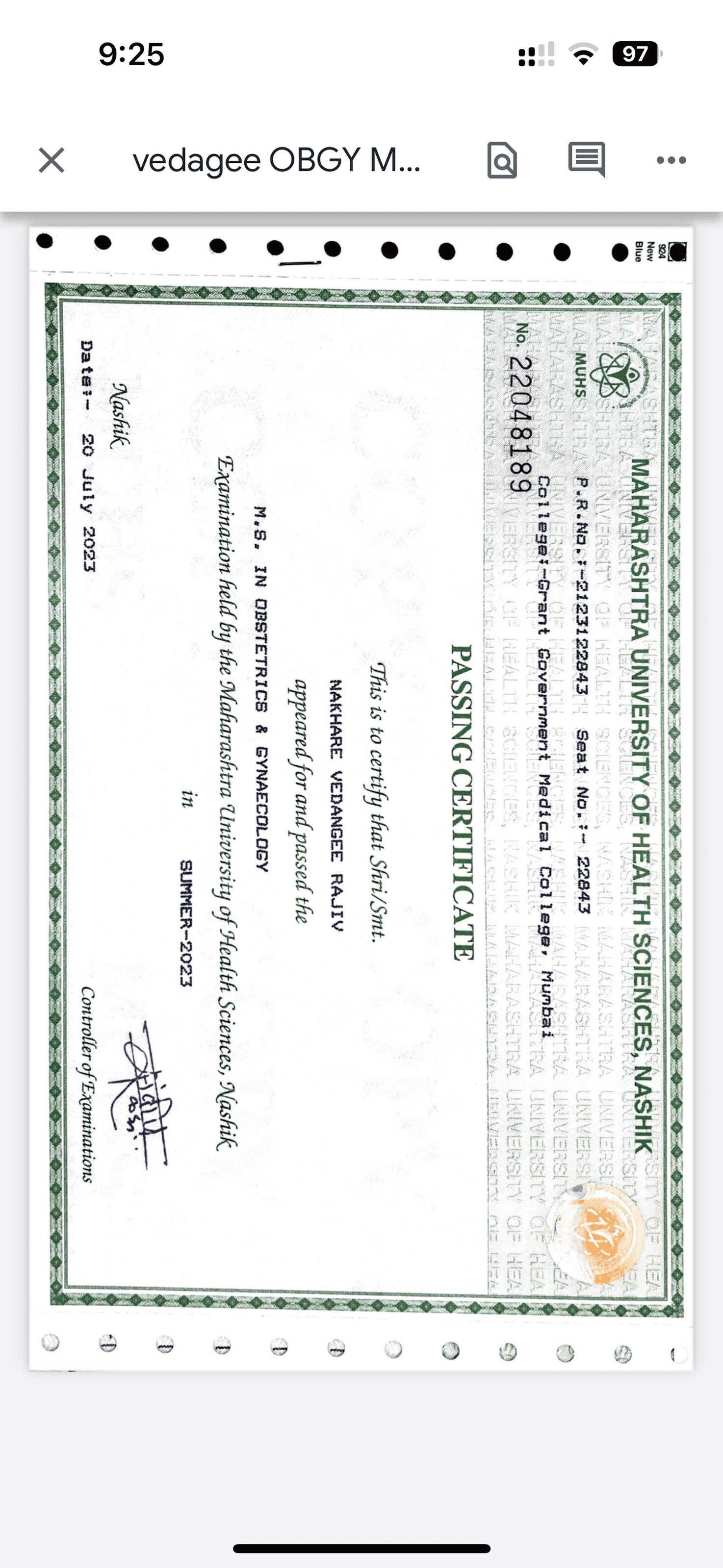 Doctor's certificate