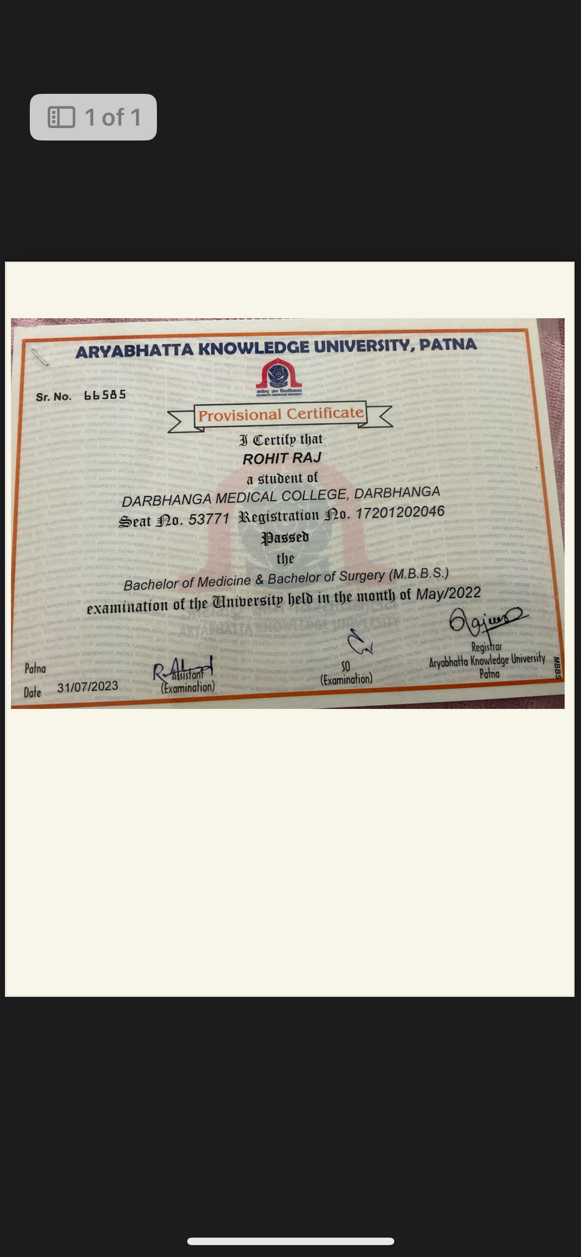 Doctor's certificate