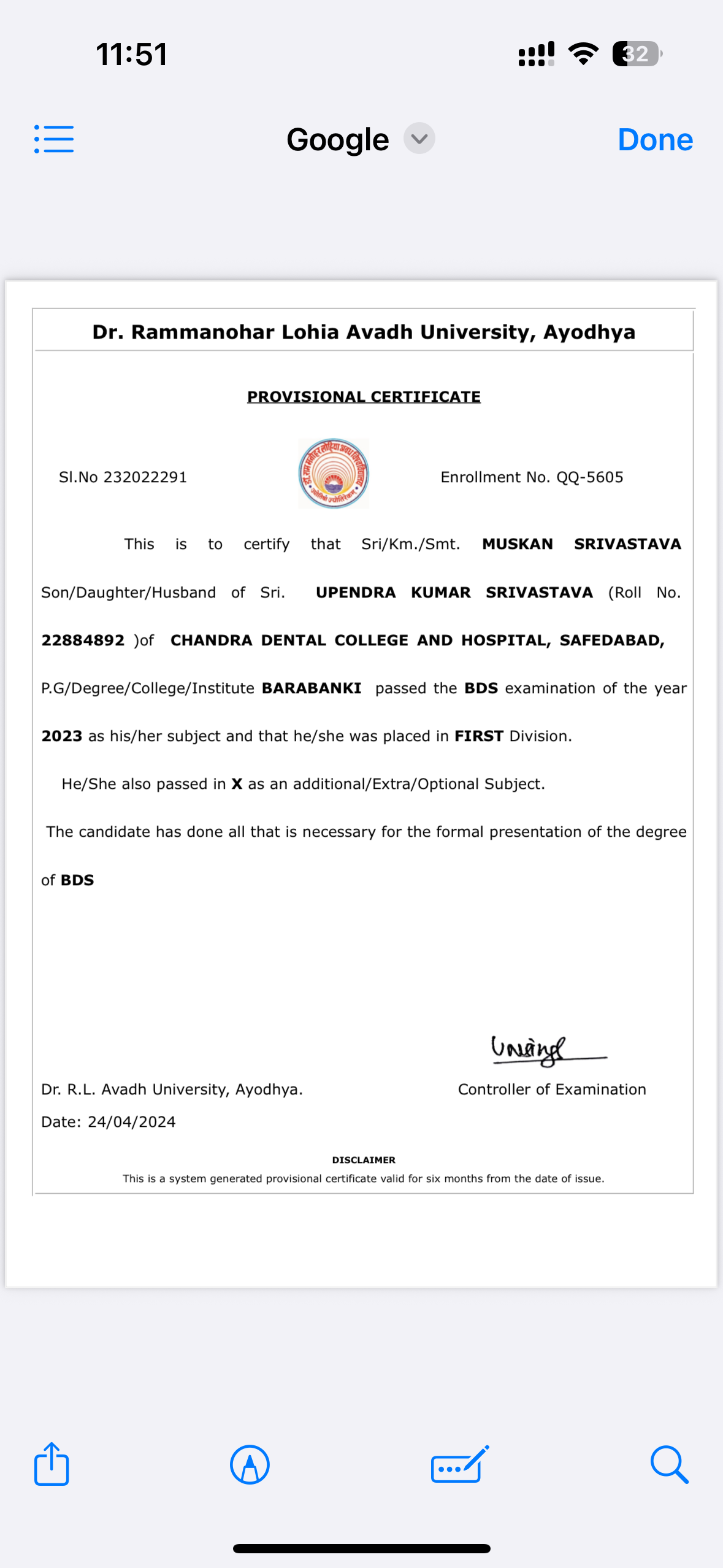 Doctor's certificate