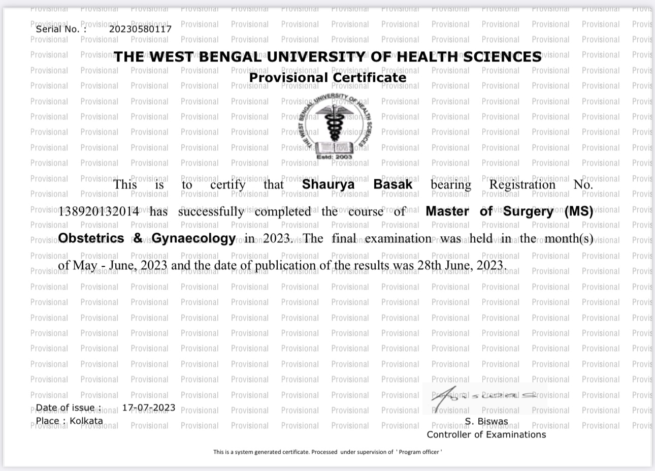 Doctor's certificate