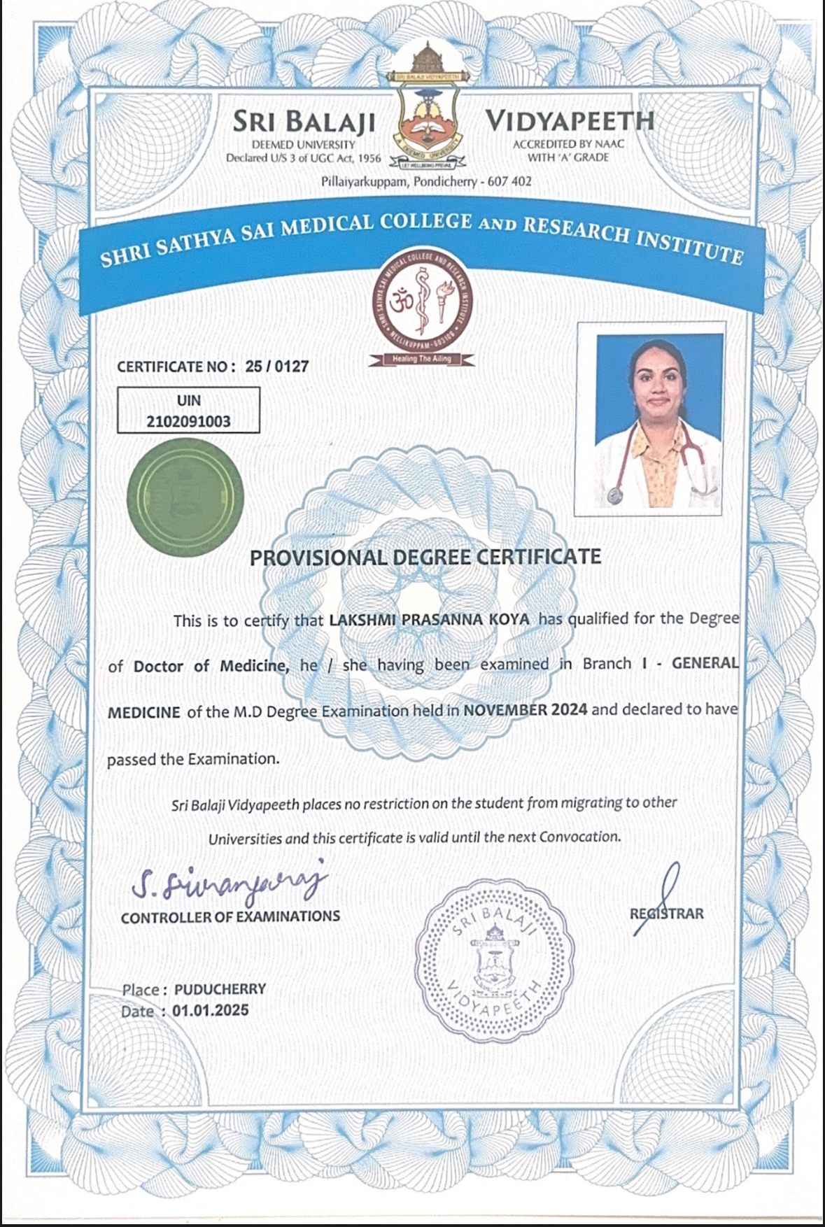 Doctor's certificate