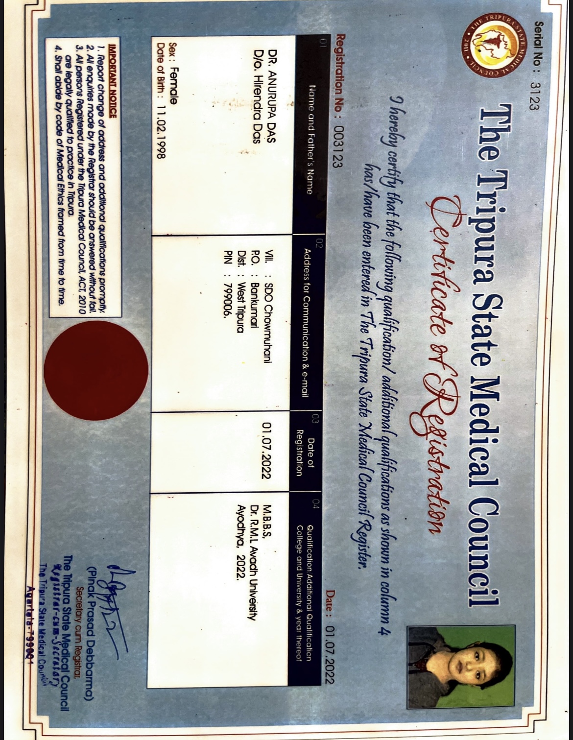 Doctor's certificate