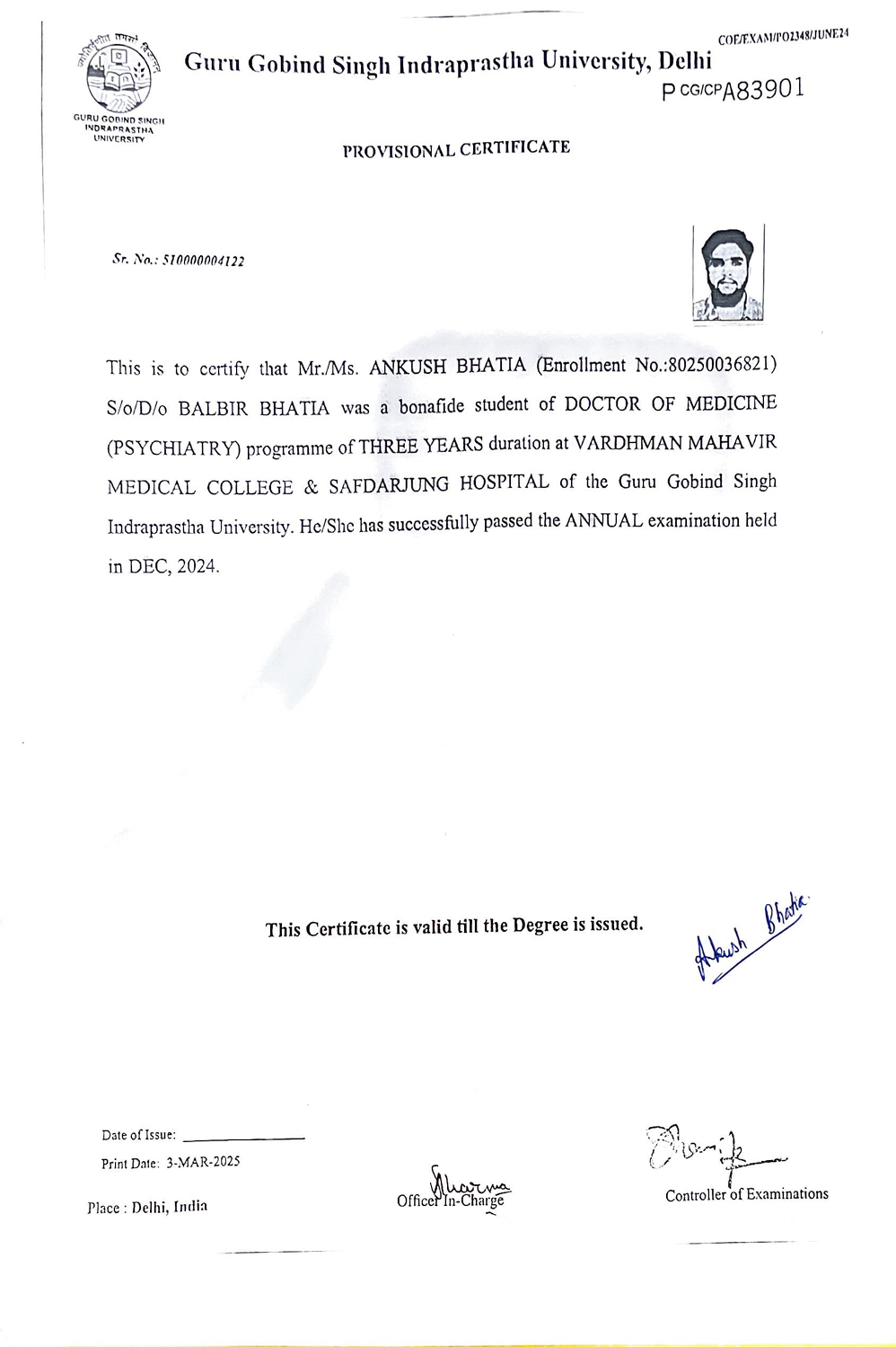 Doctor's certificate