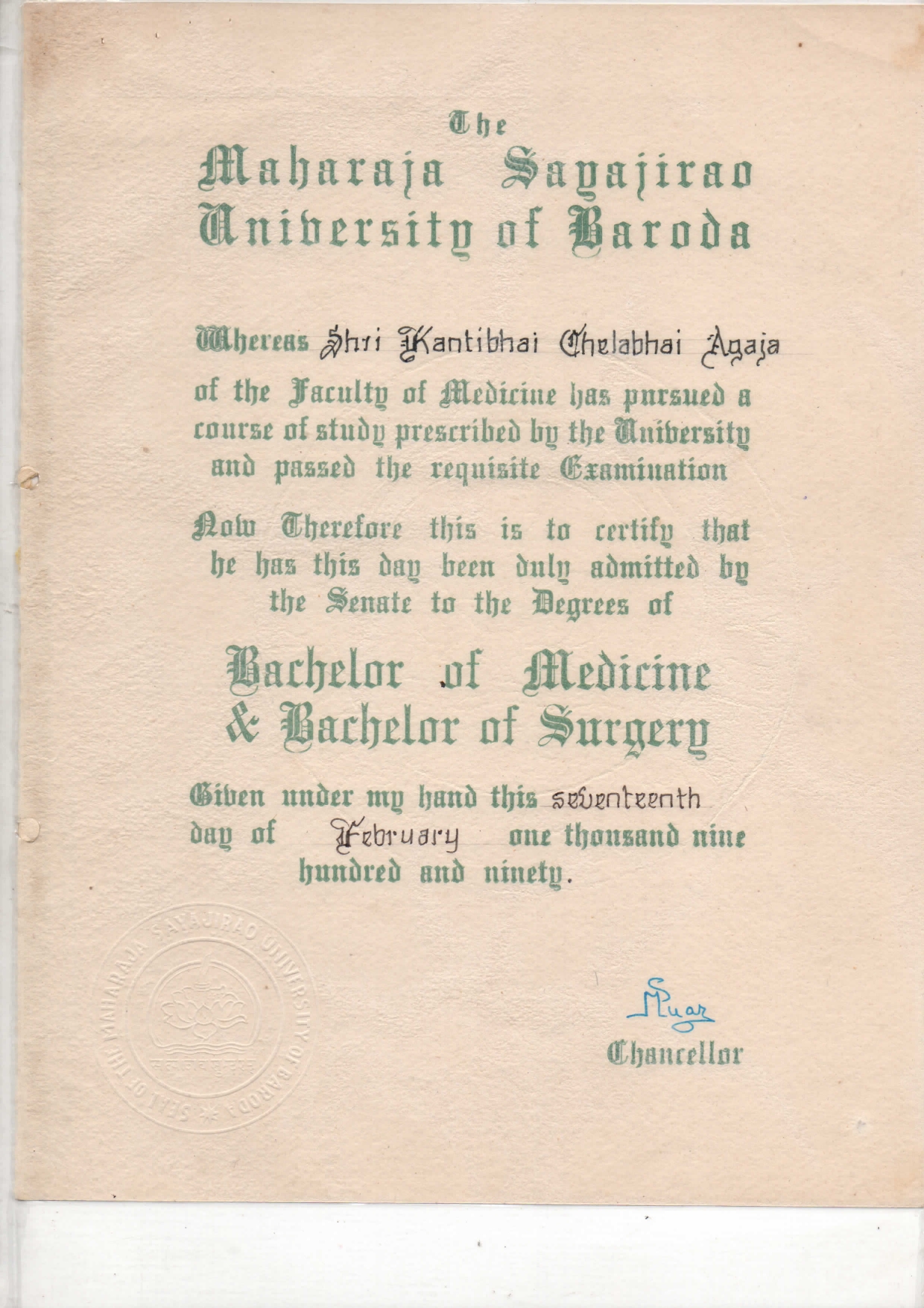 Doctor's certificate