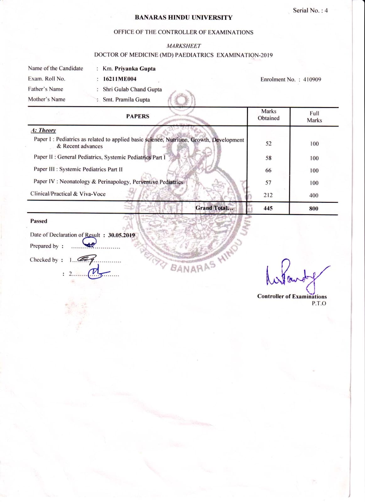 Doctor's certificate