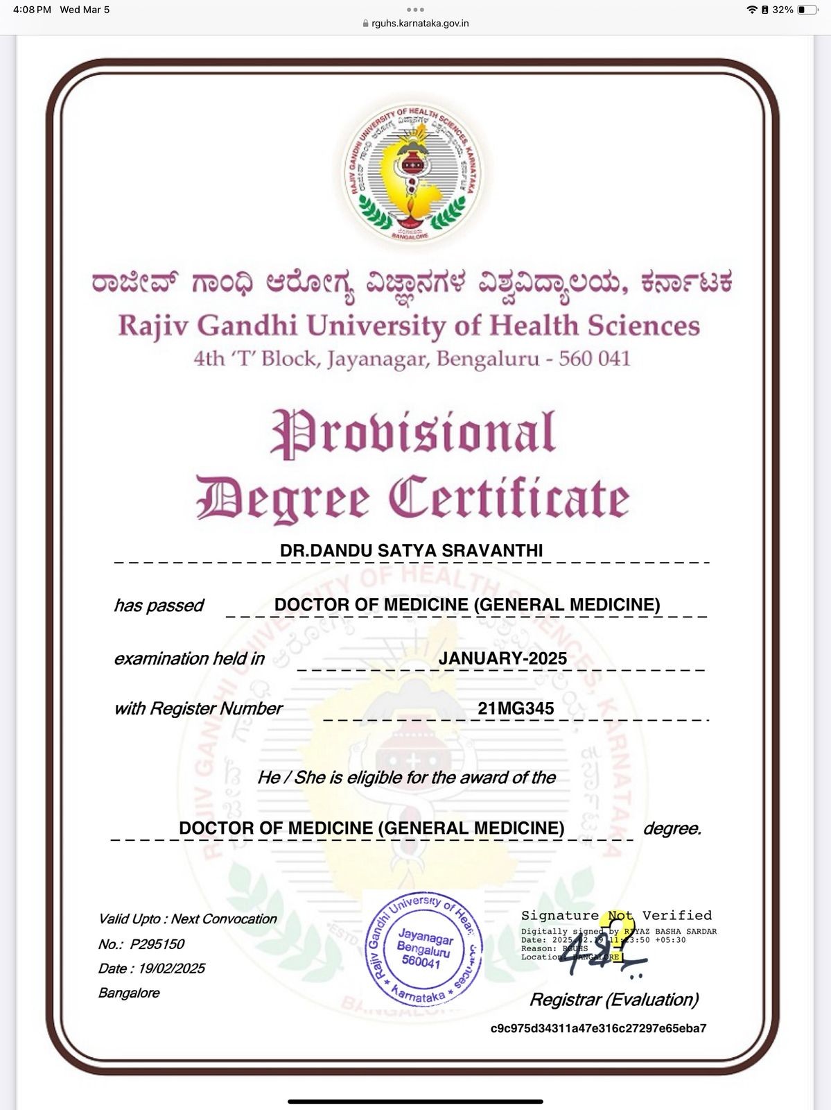 Doctor's certificate