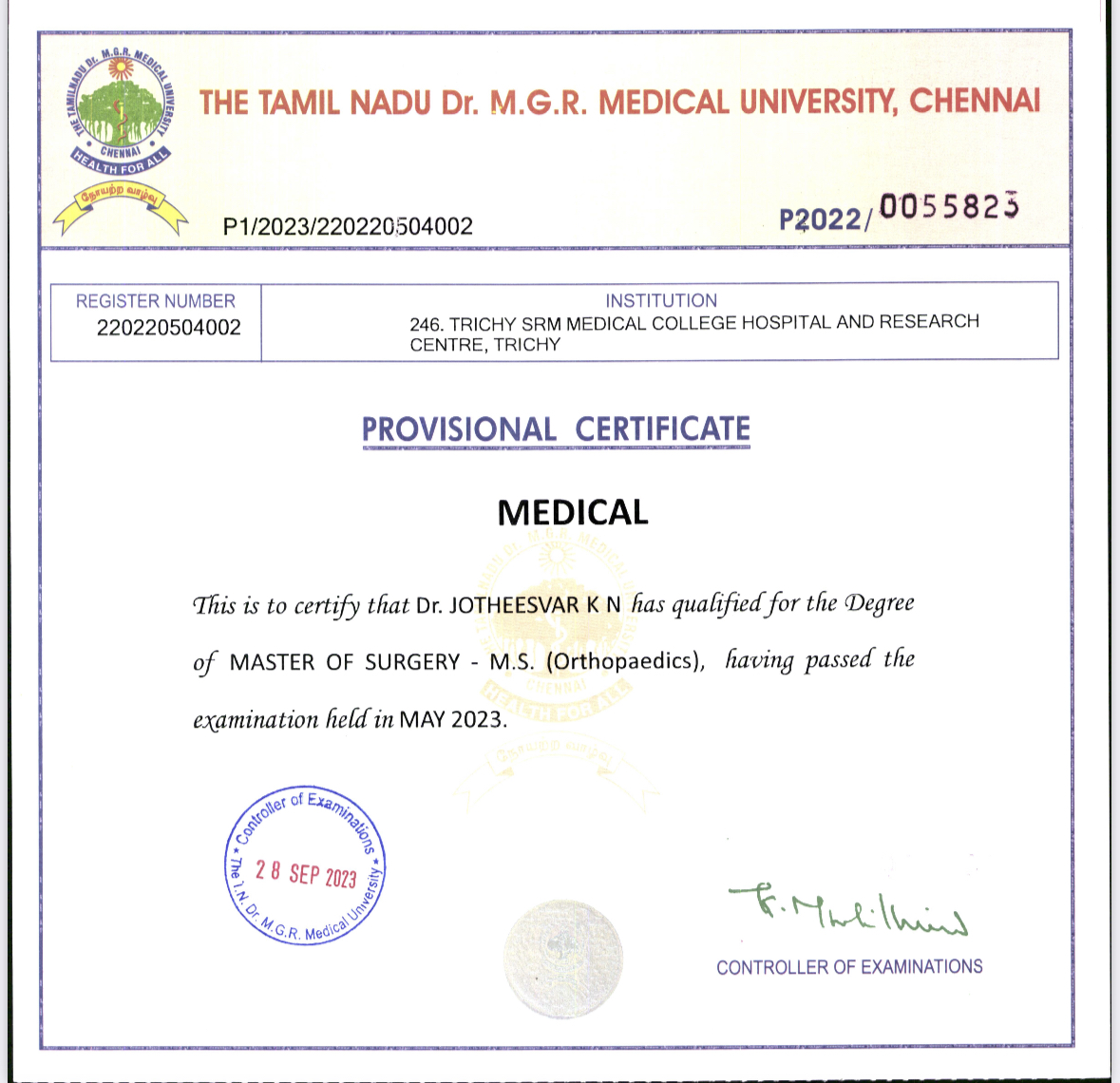 Doctor's certificate