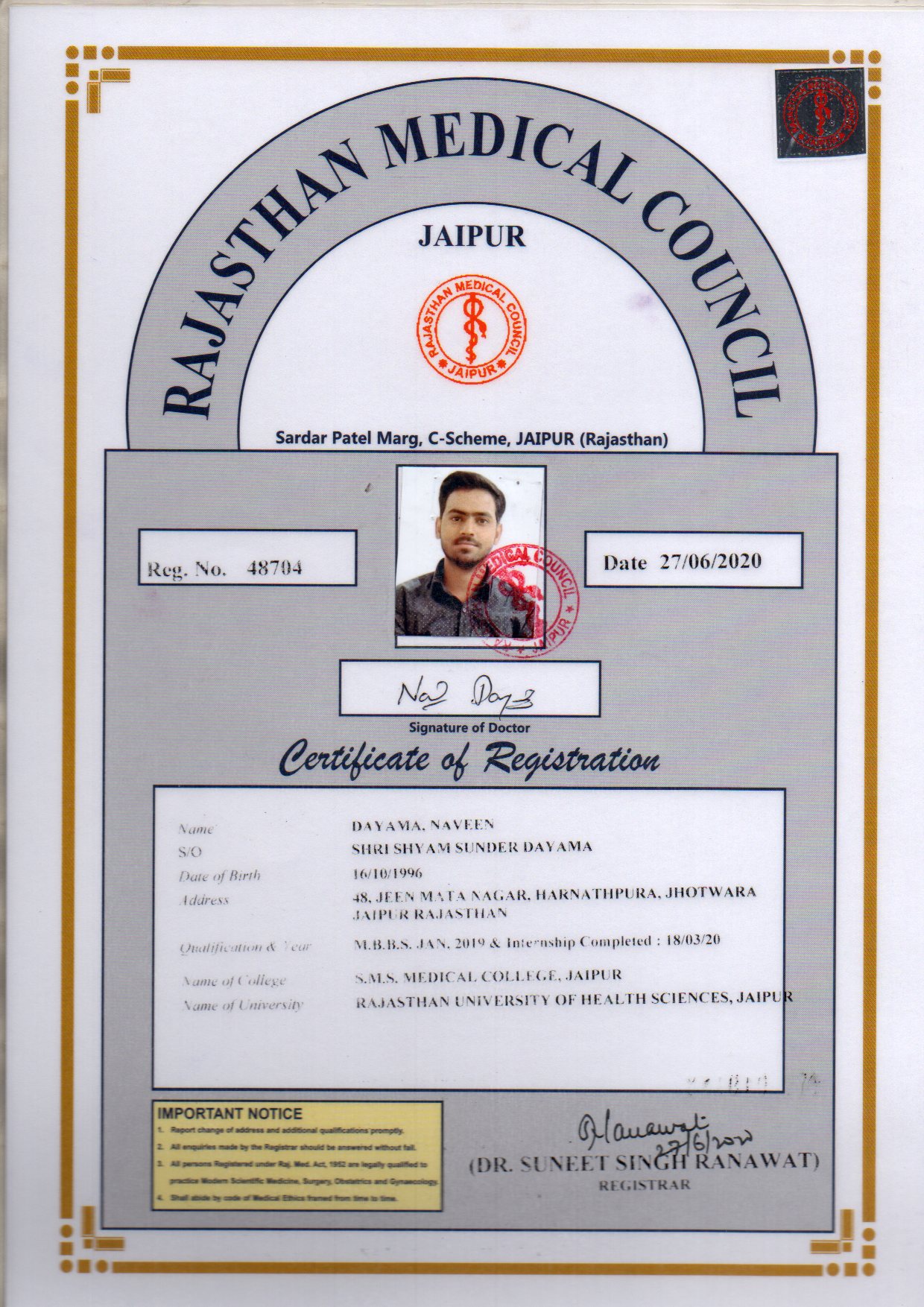Doctor's certificate