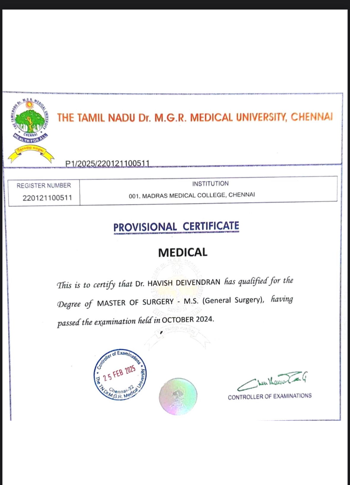 Doctor's certificate