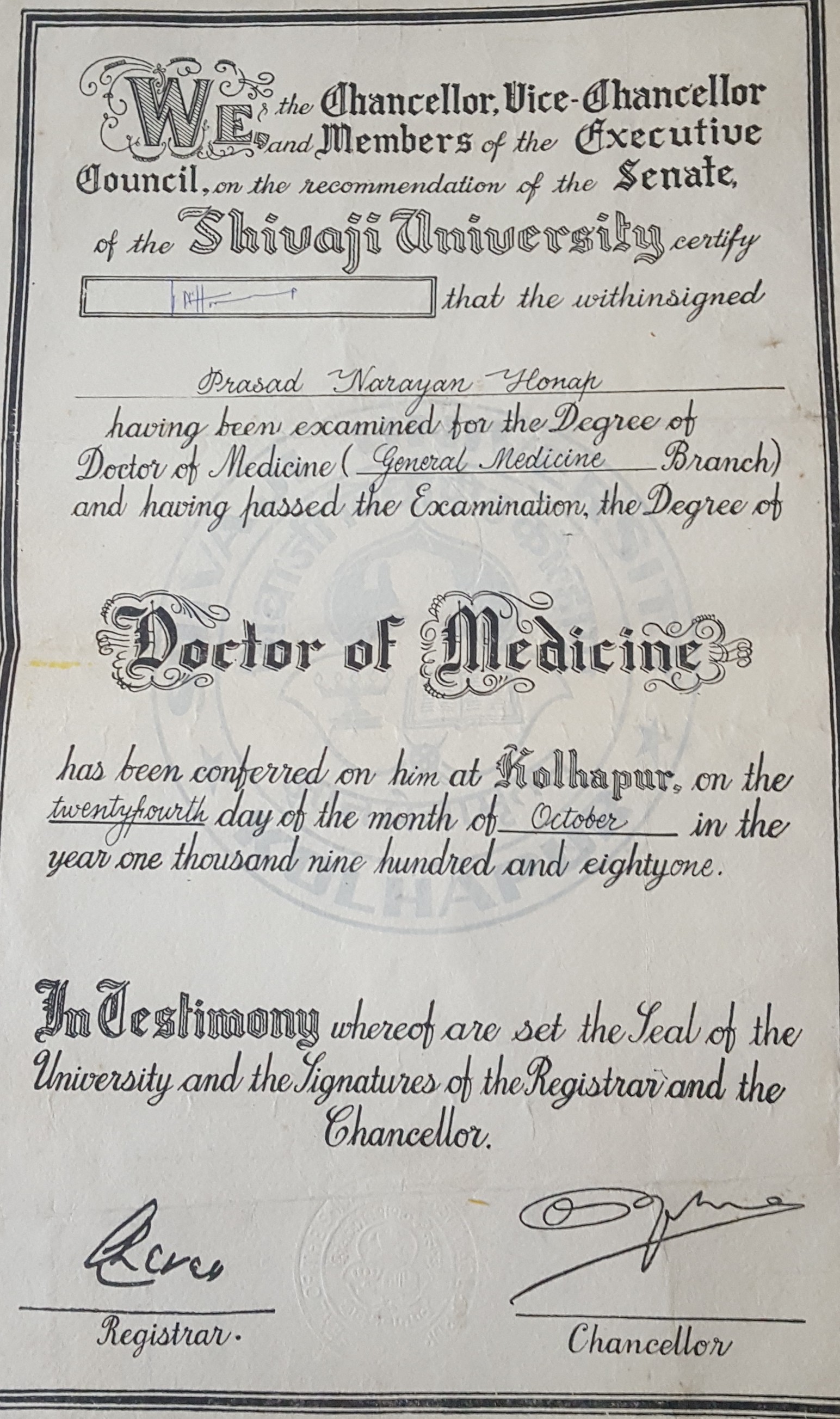 Doctor's certificate