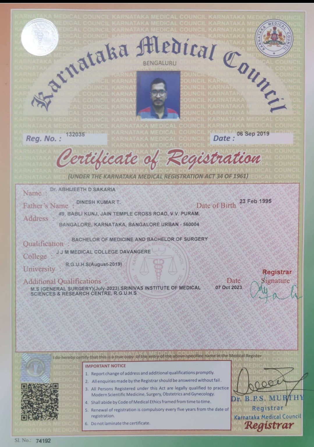 Doctor's certificate