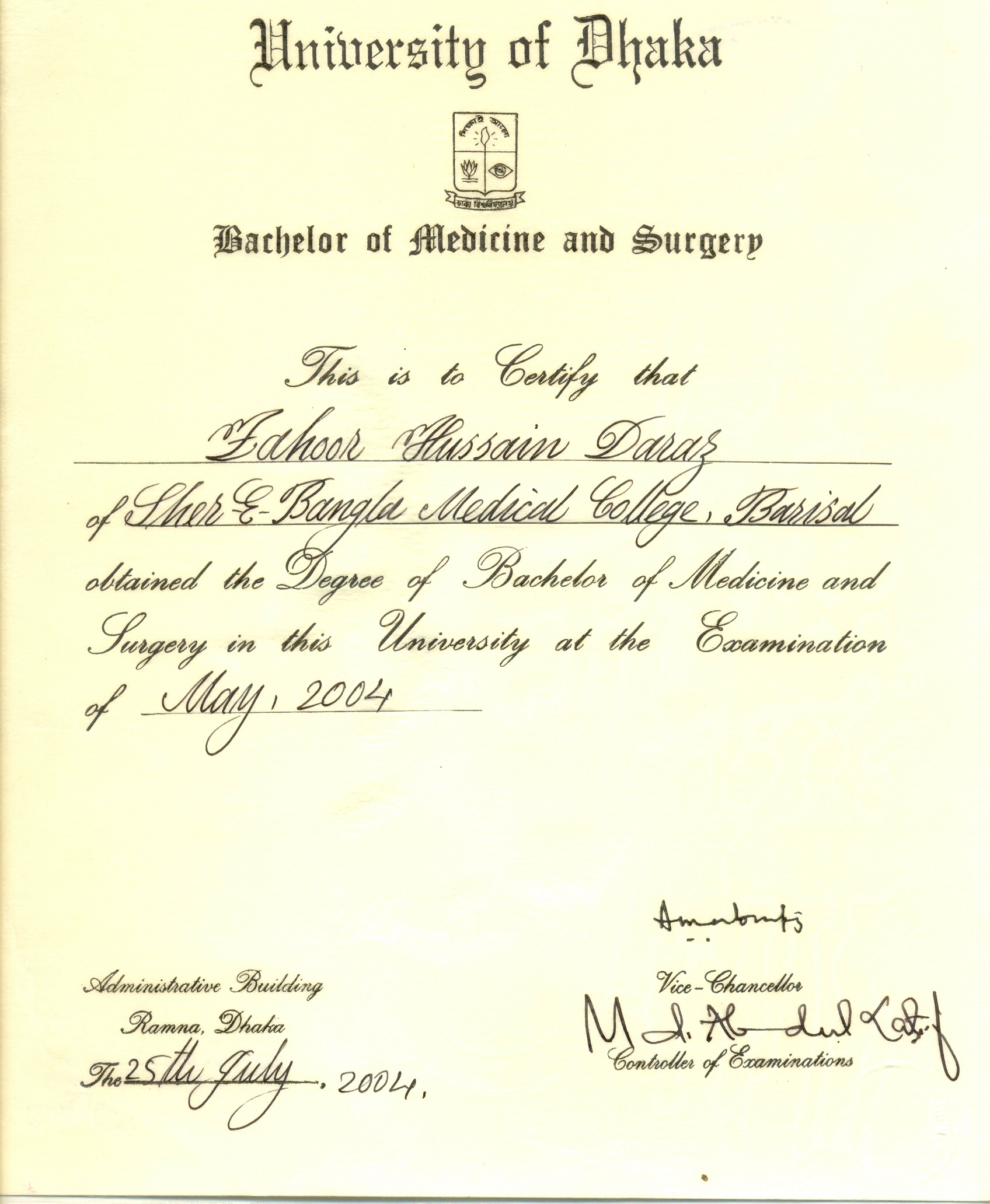 Doctor's certificate