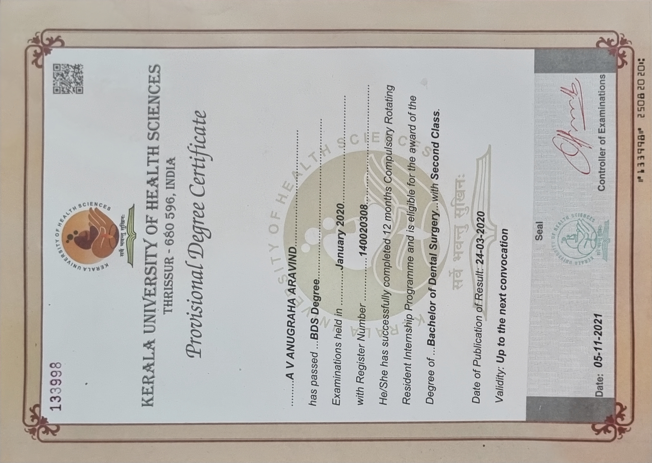 Doctor's certificate