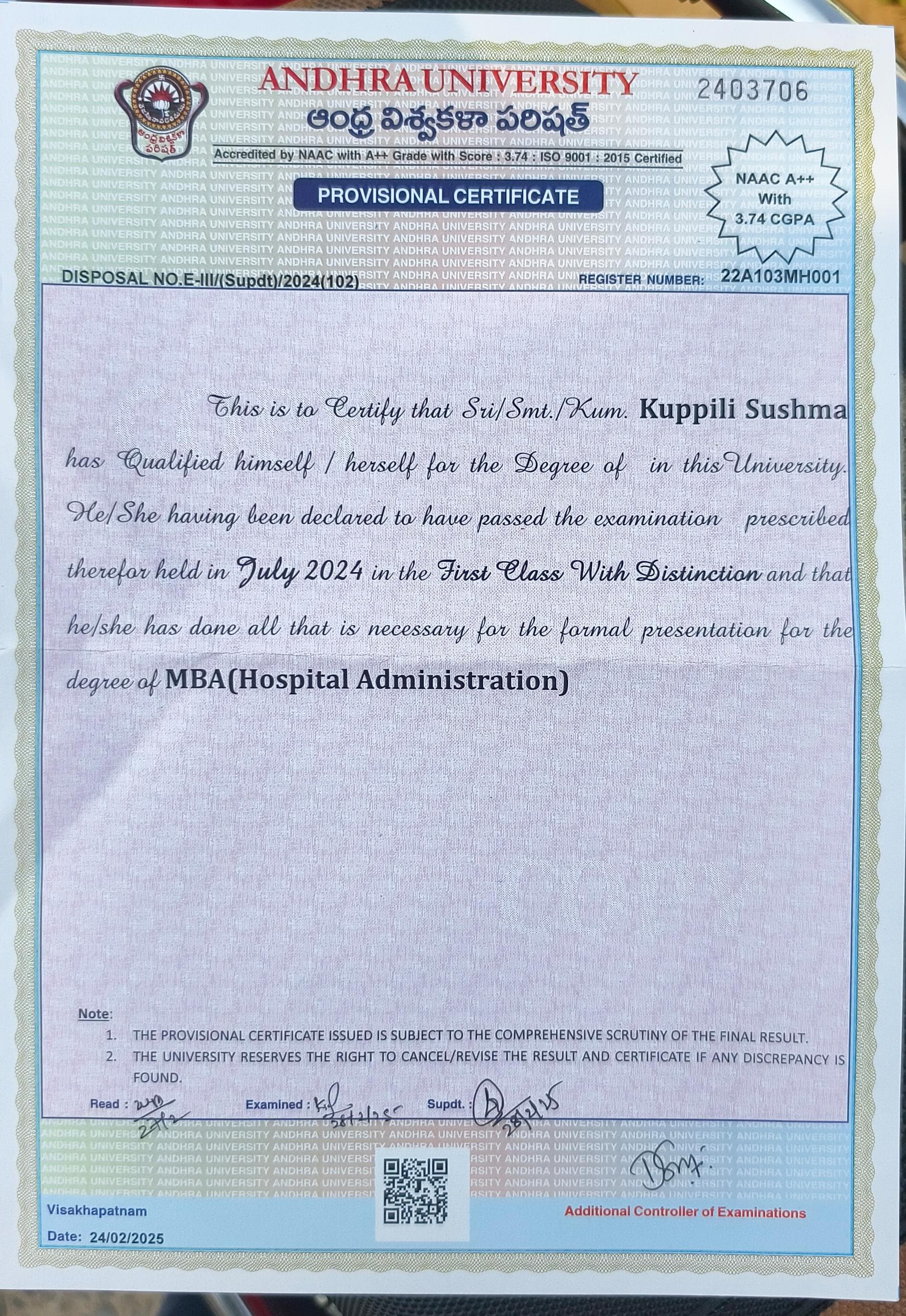 Doctor's certificate