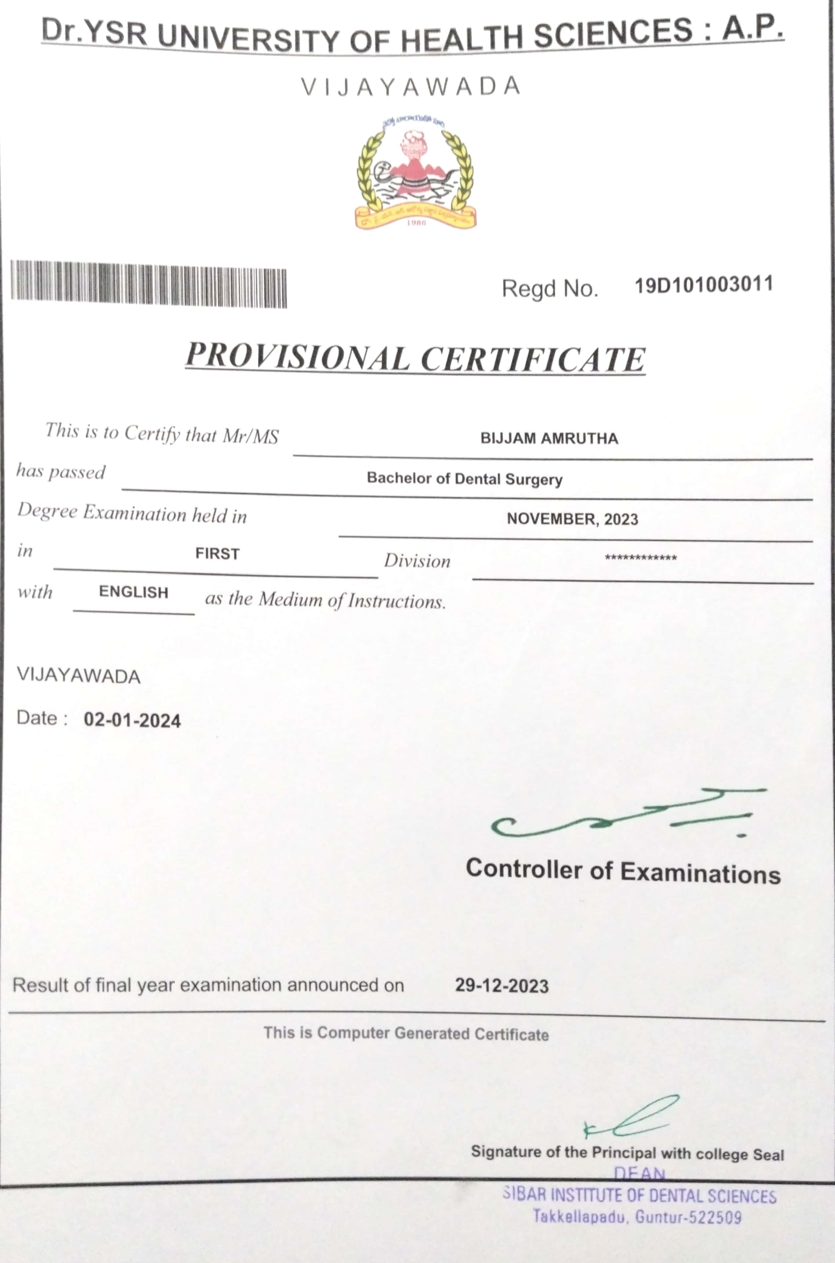 Doctor's certificate
