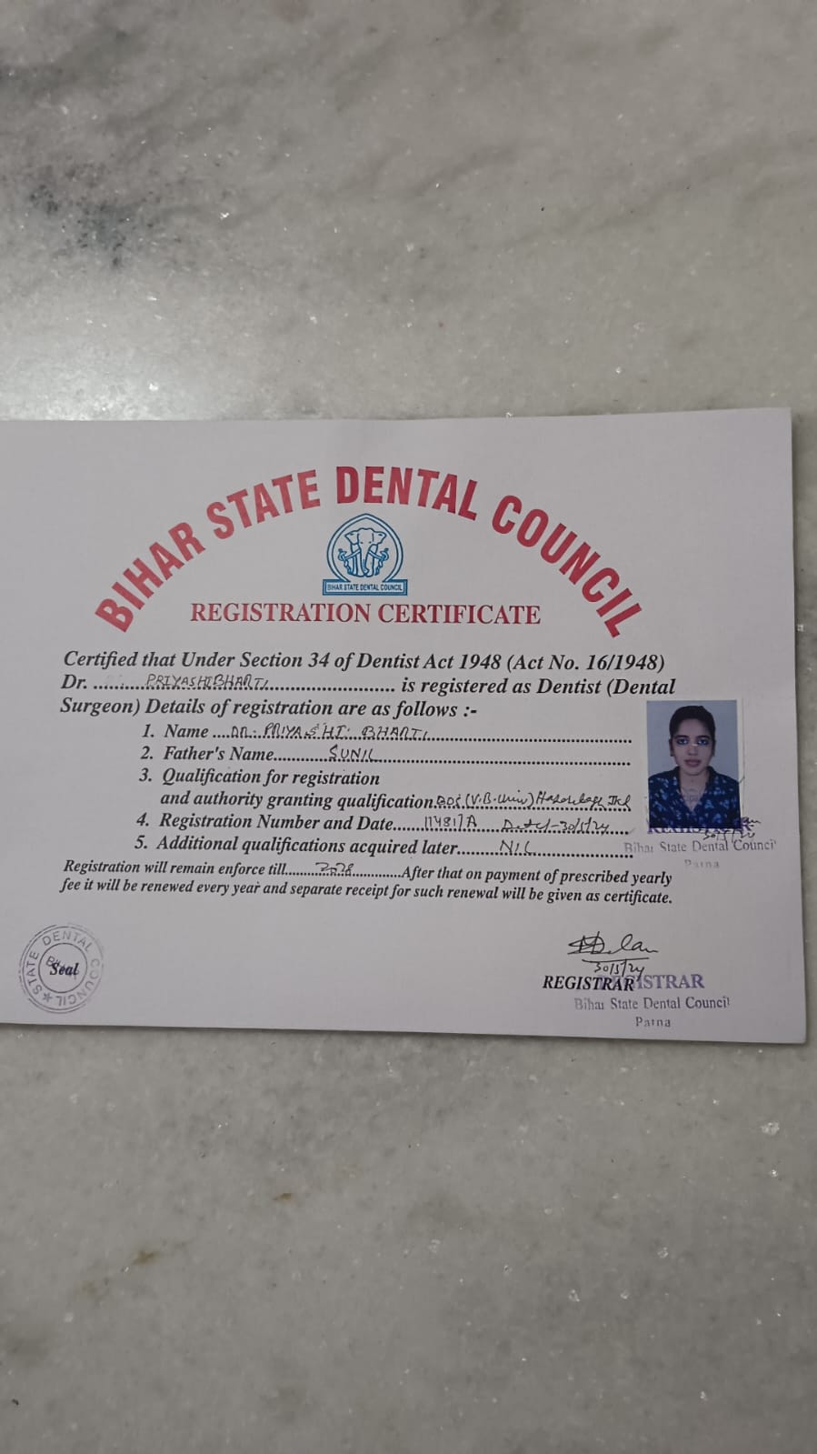 Doctor's certificate