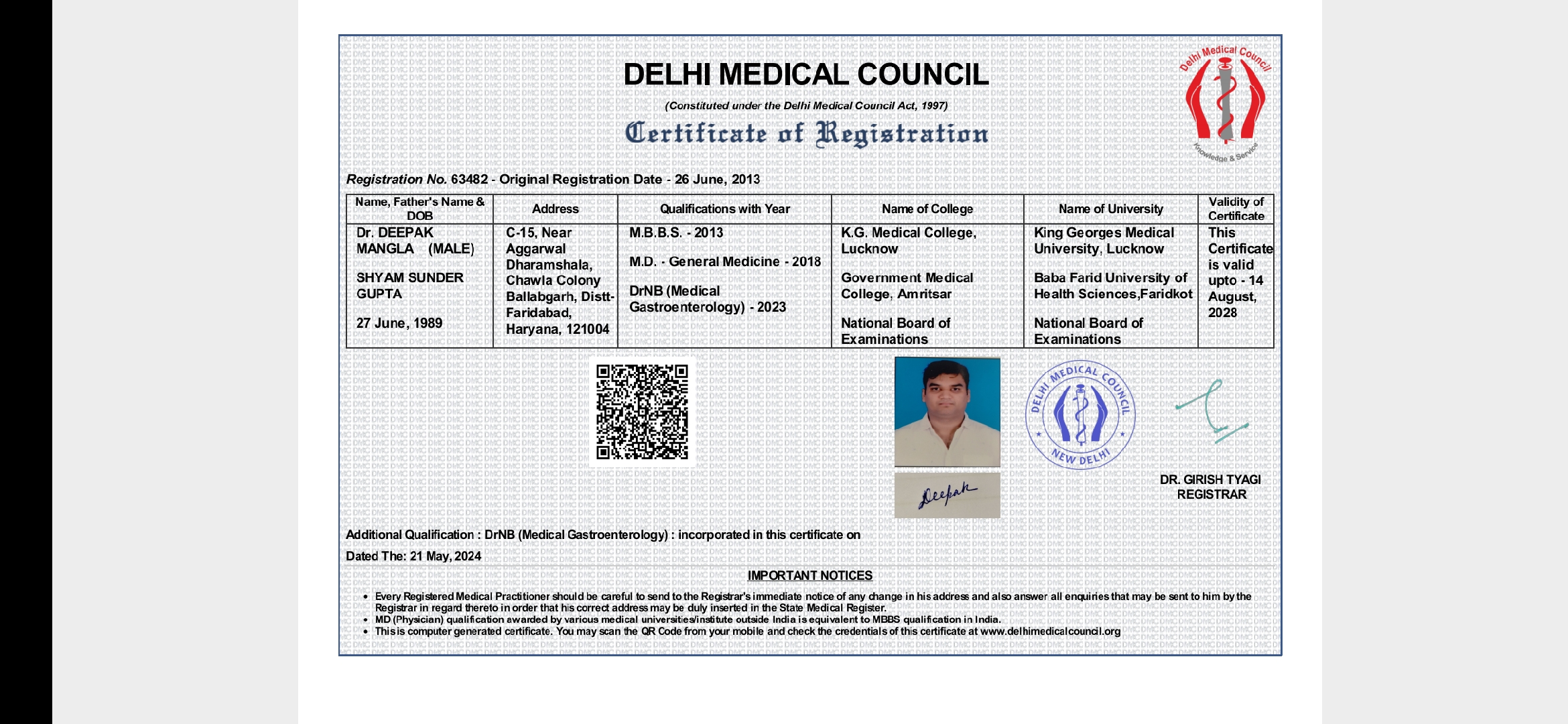 Doctor's certificate
