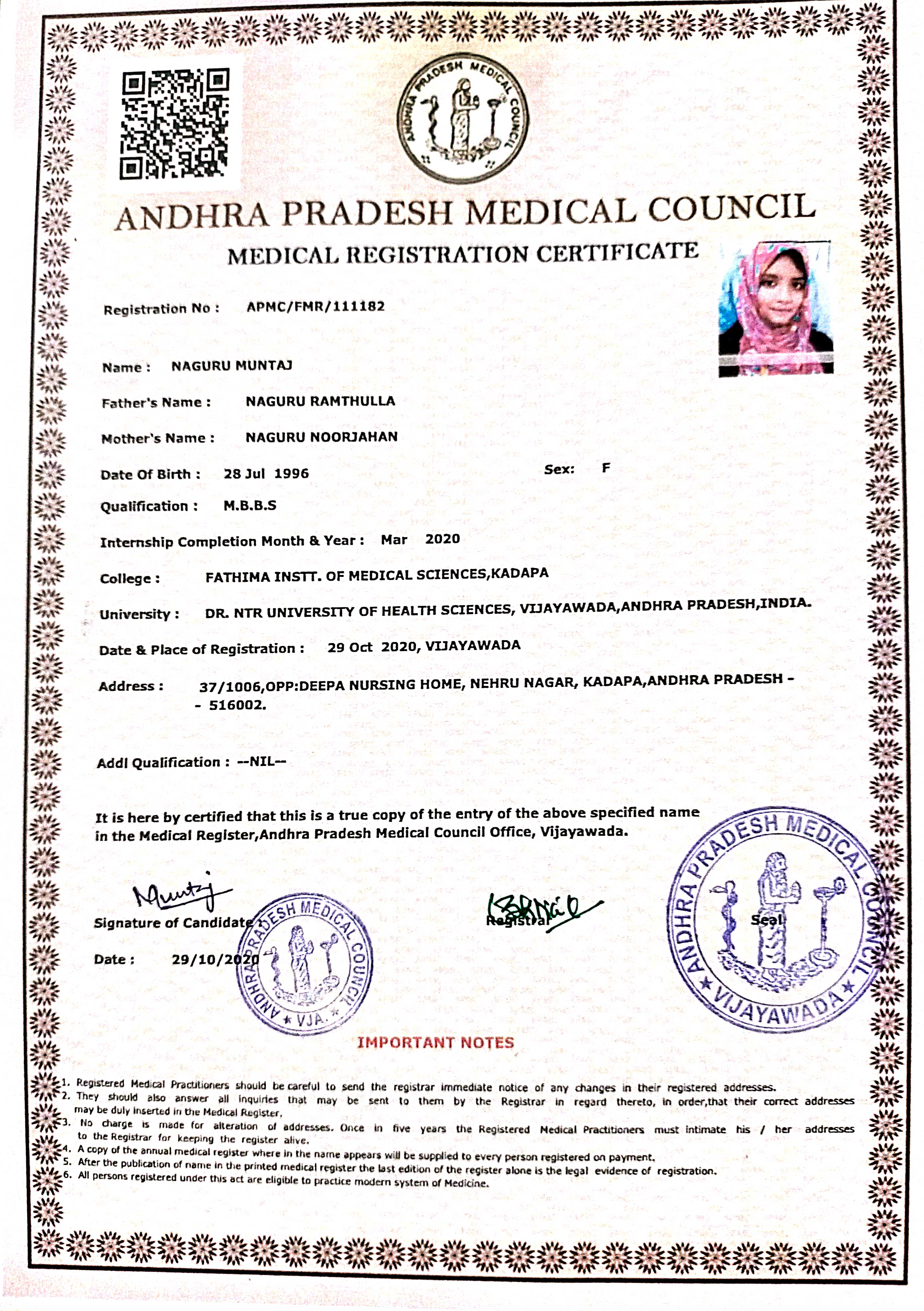 Doctor's certificate
