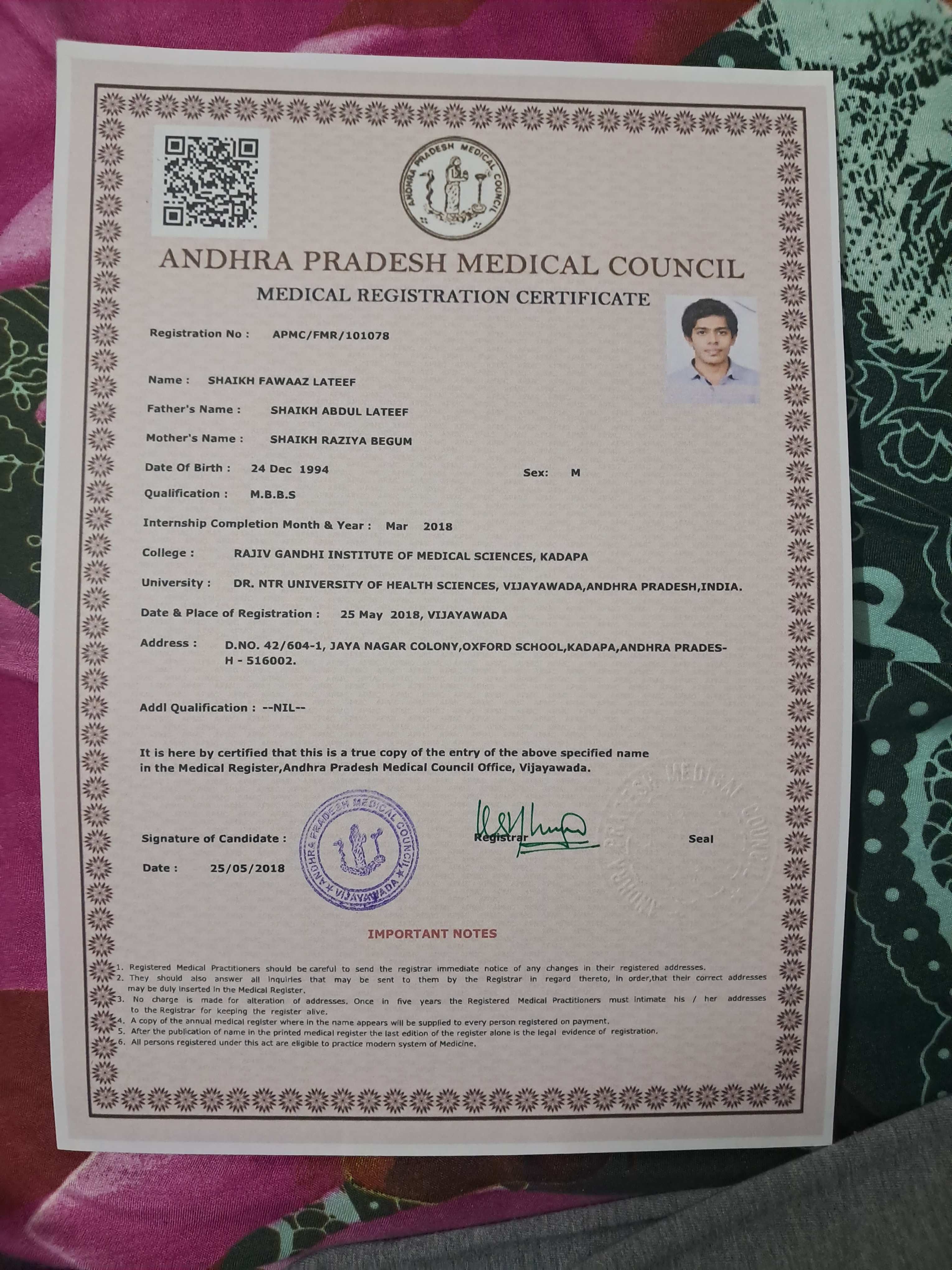 Doctor's certificate