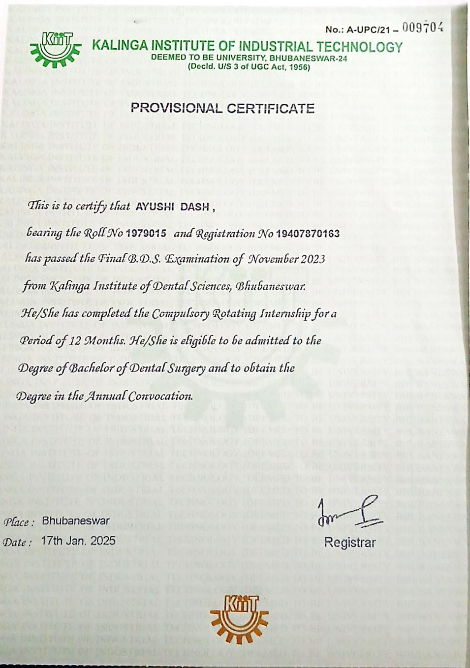 Doctor's certificate