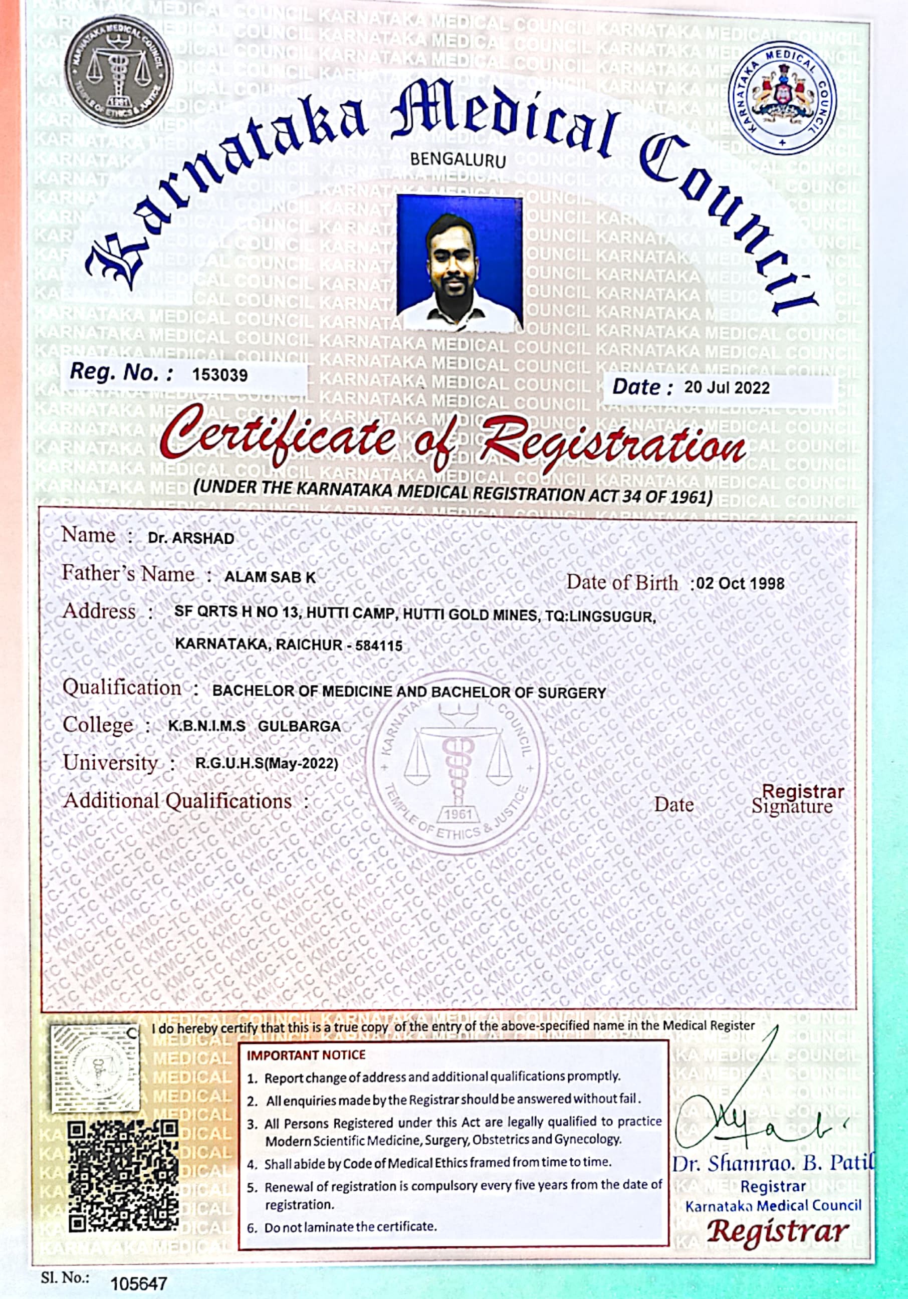Doctor's certificate