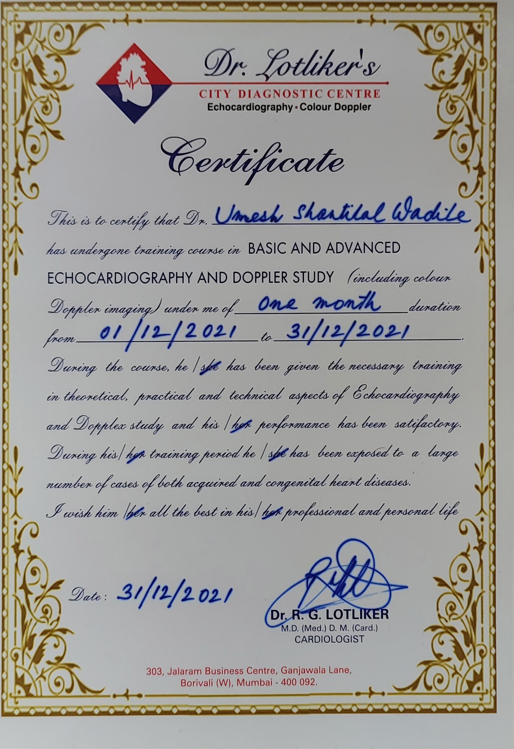 Doctor's certificate