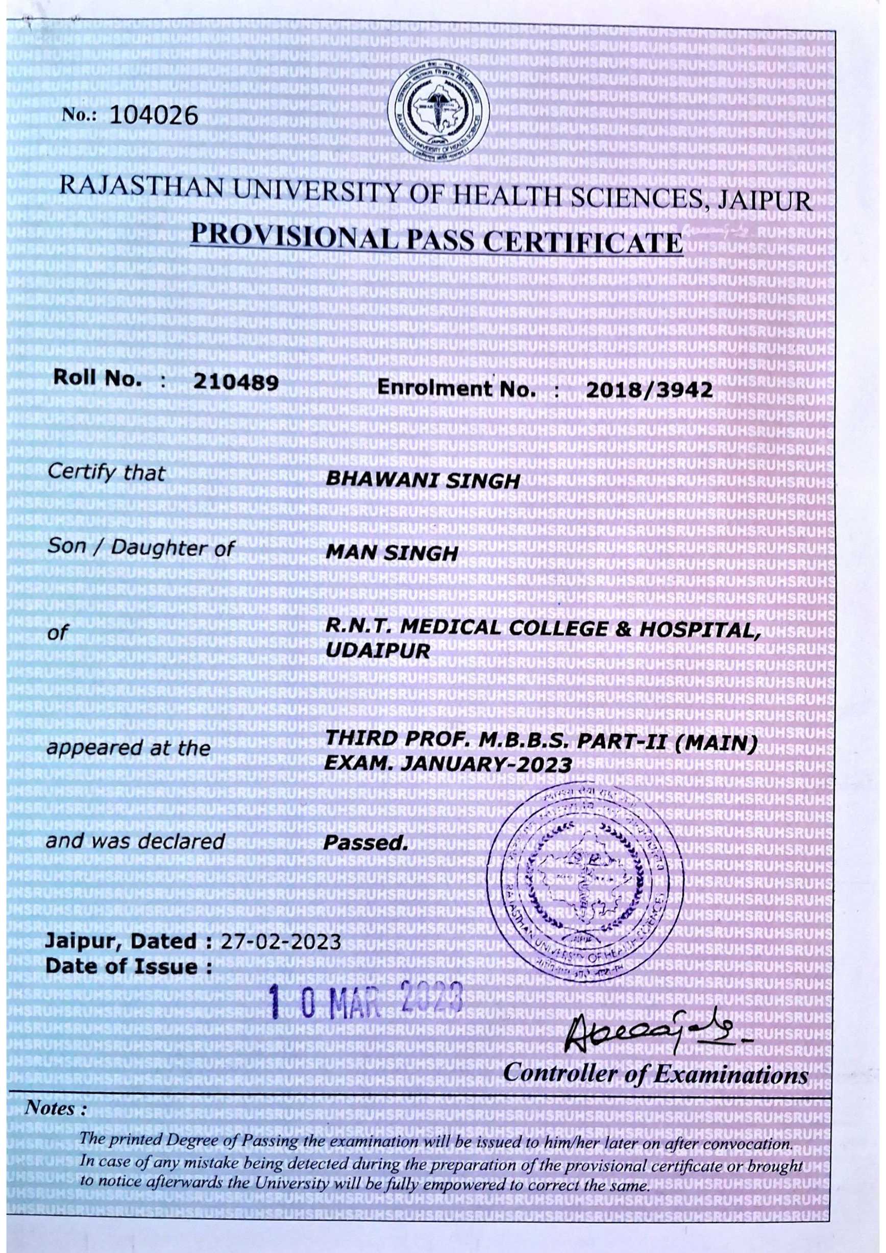 Doctor's certificate