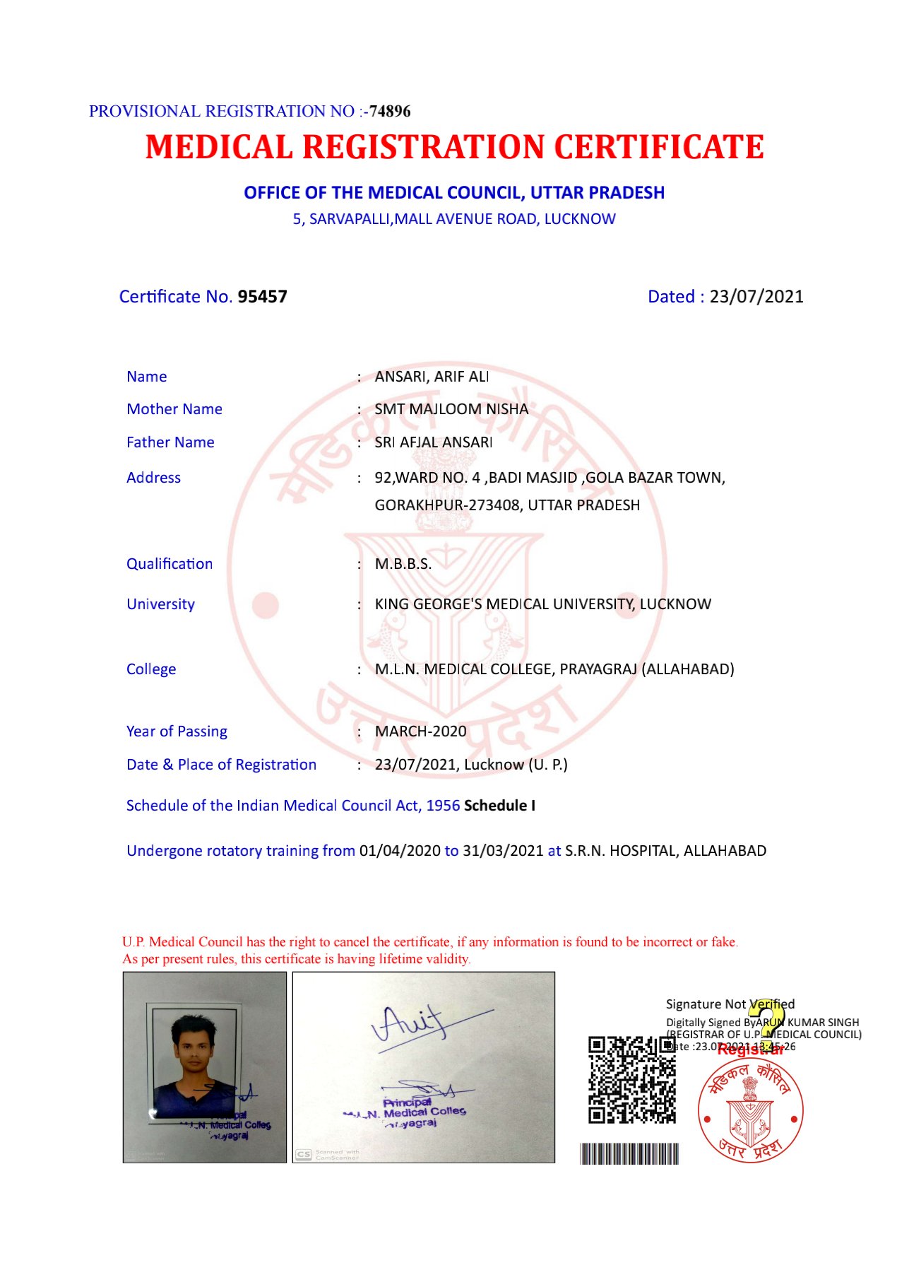 Doctor's certificate