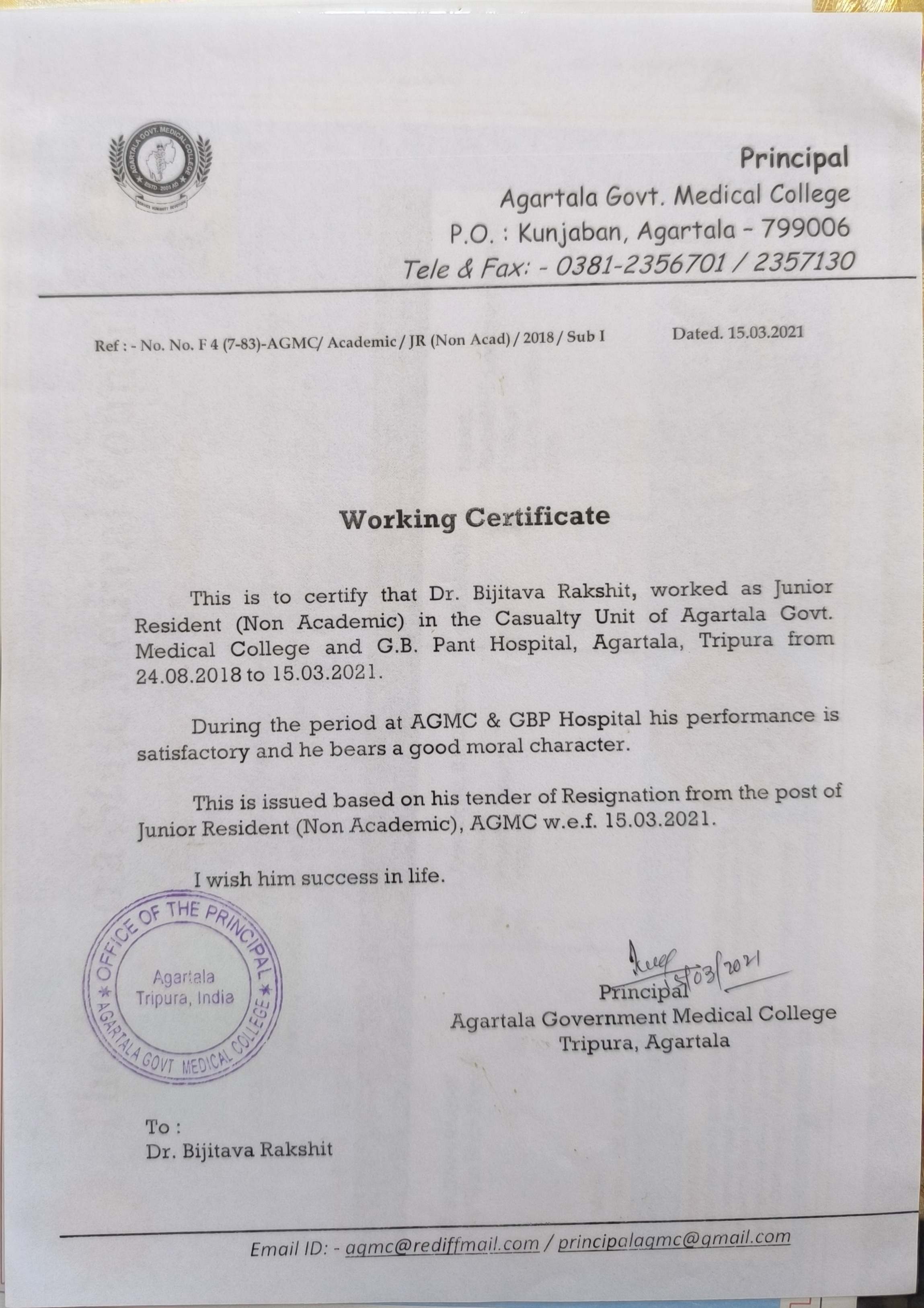 Doctor's certificate