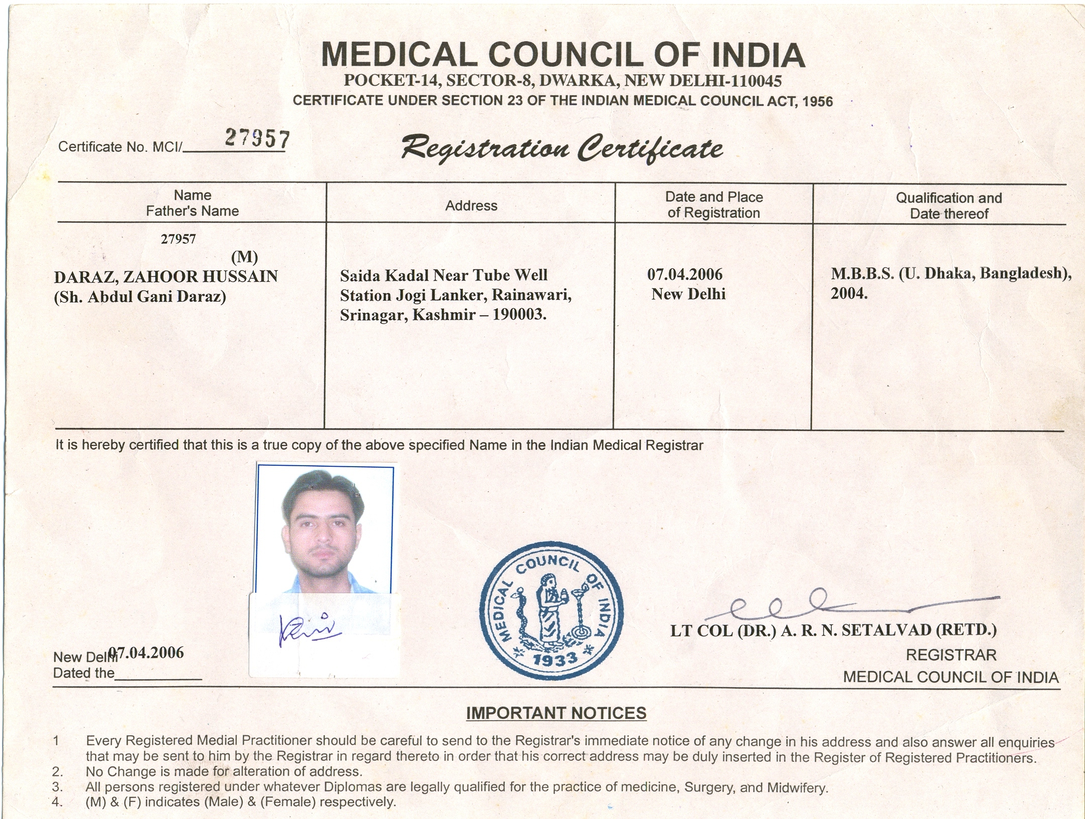 Doctor's certificate