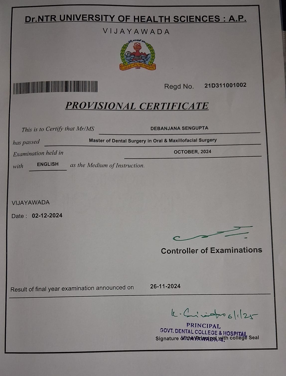 Doctor's certificate
