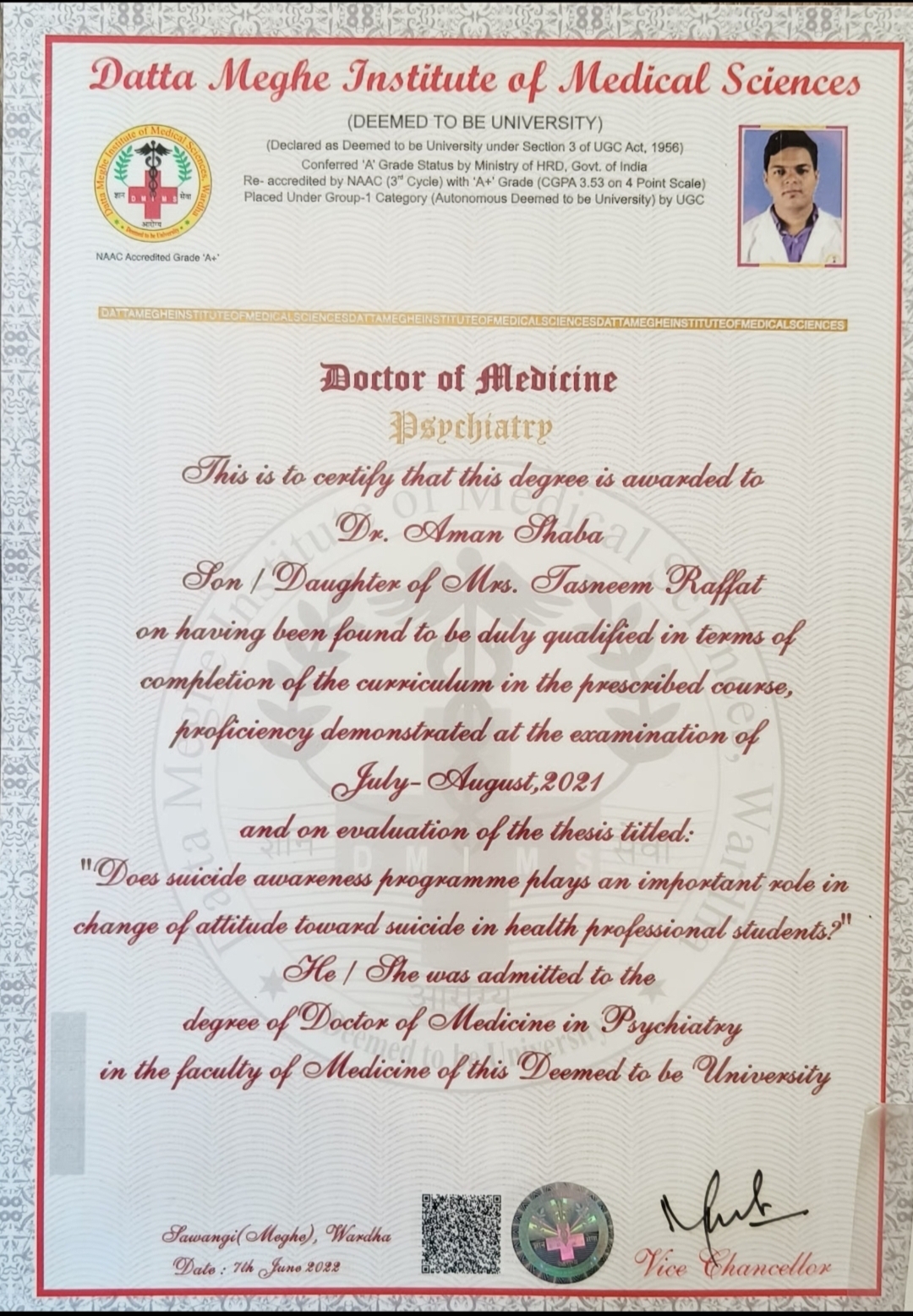 Doctor's certificate