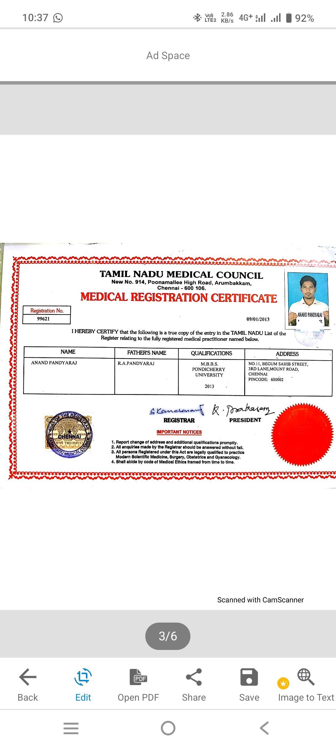 Doctor's certificate