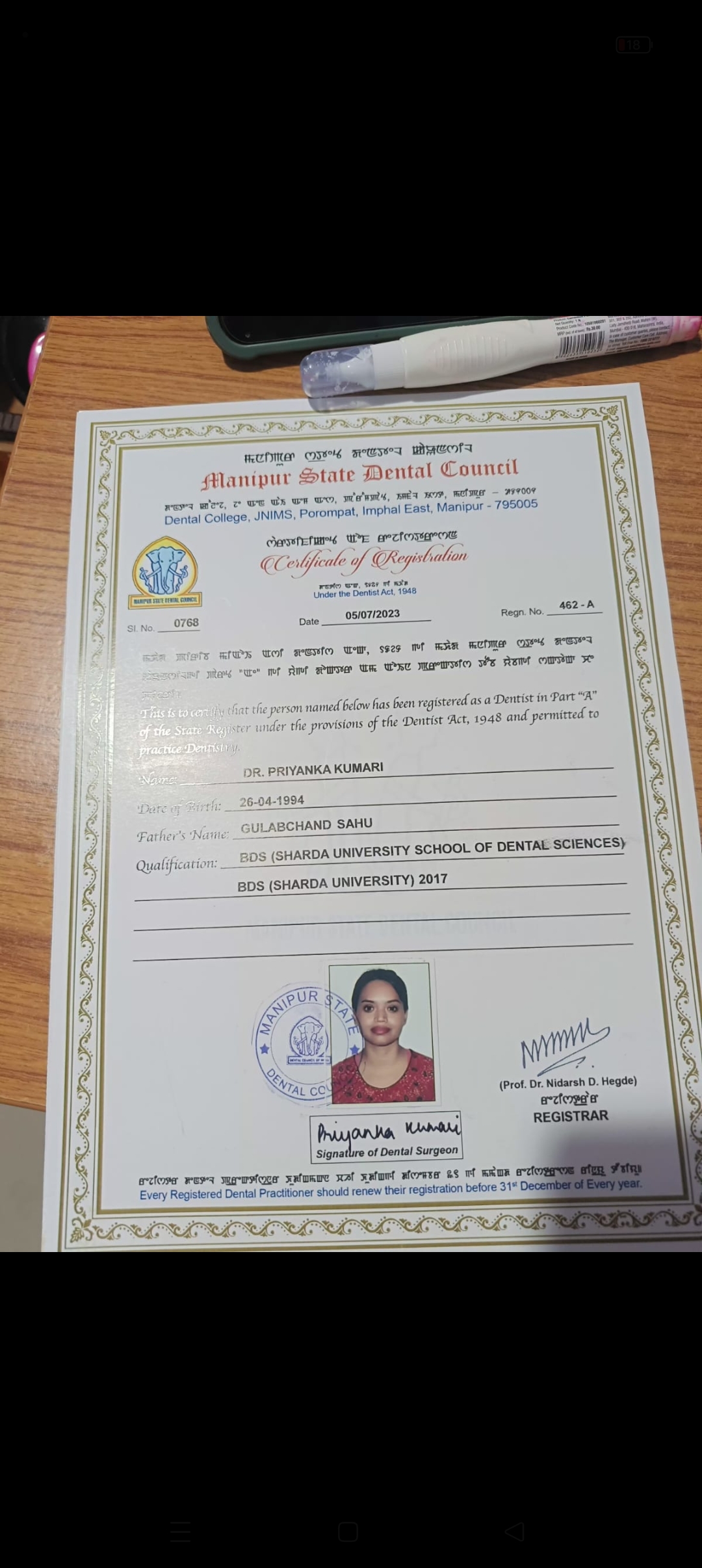 Doctor's certificate
